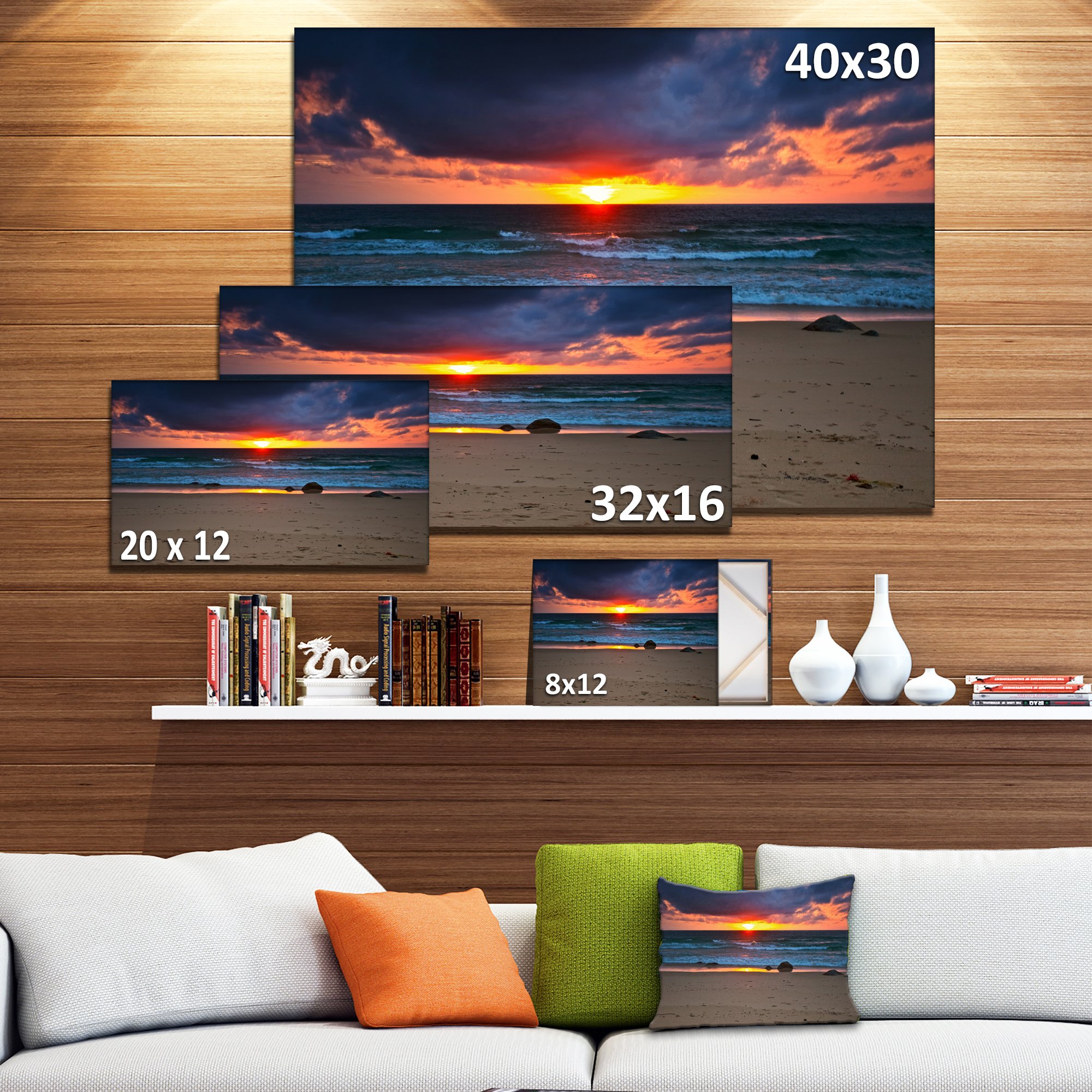 Vibrant Beach Sunset Canvas Print - Large Seascape Wall Art for Living Room, Bedroom & Office Decor