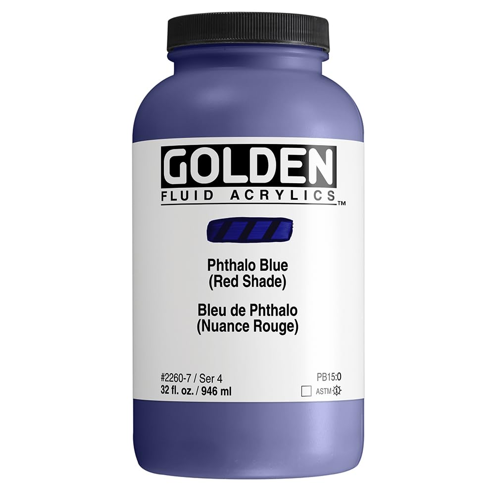 GOLDEN Fluid Acrylic Paint - Phthalo Blue (Red Shade) 32 oz - Professional Grade Transparent Acrylics for Artists - Perfect for Canvas Painting, Pouring Art & Mixed Media Techniques