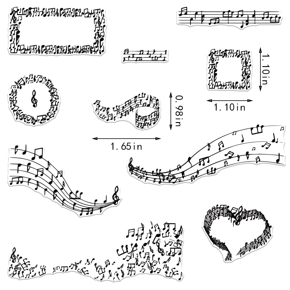 Music Notes Clear Stamps Set - Square, Round & Heart Shaped Silicone Rubber Stamps for Card Making, Scrapbooking, Photo Albums & DIY Crafts | Perfect for Music-Themed Greeting Cards, Journals and Gift Wrapping