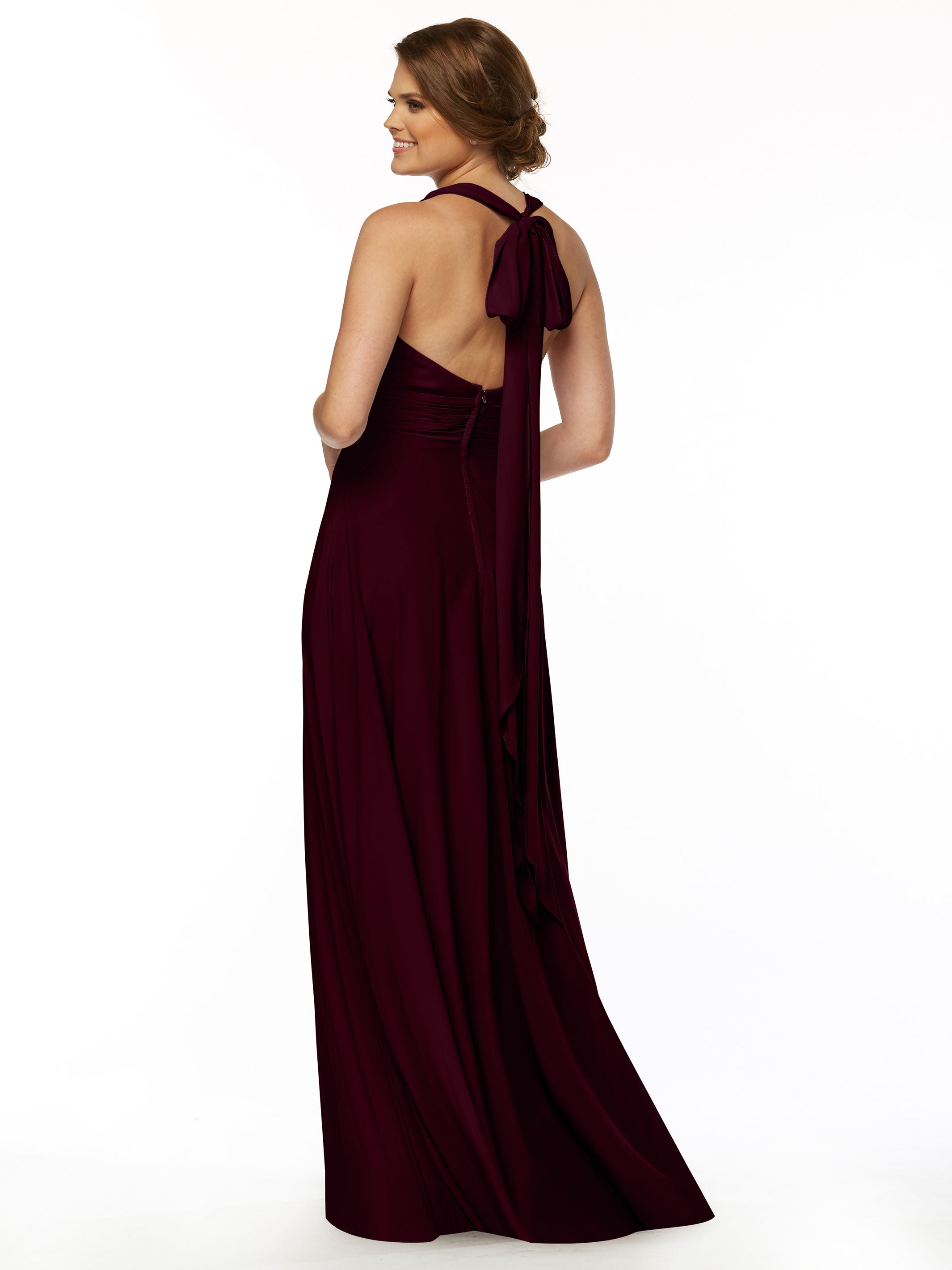 Elegant A-Line Stretch Chiffon Bridesmaid Dress with Halter V-Neck - Perfect for Weddings, Formal Events & Special Occasions