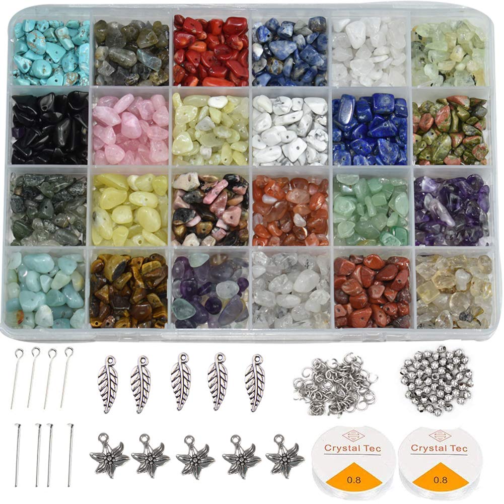 WISTART Natural Gemstone Chips Beads - Crushed Irregular Healing Crystal Loose Beads for DIY Jewelry Making, Bracelets & Necklaces (Adult Craft Supplies) | Perfect for Meditation, Gift Giving & Spiritual Healing