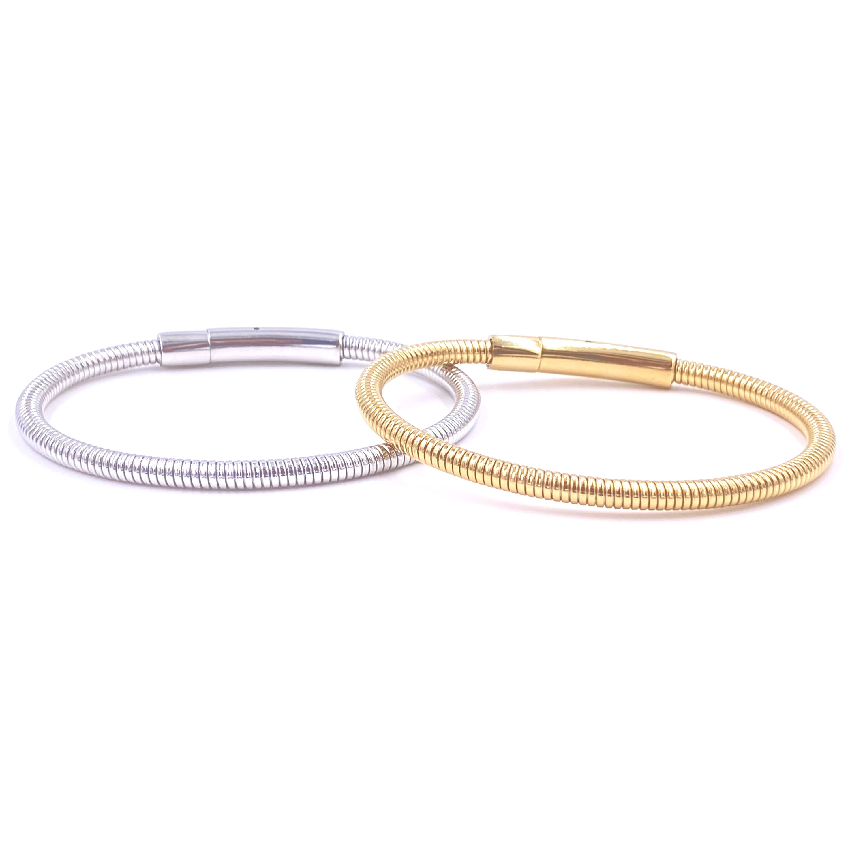 Ashley Gold Stainless Steel Button Clasp Slinky Design Bangle Bracelet for Women - Elegant Fashion Jewelry for Parties, Dating & Everyday Wear