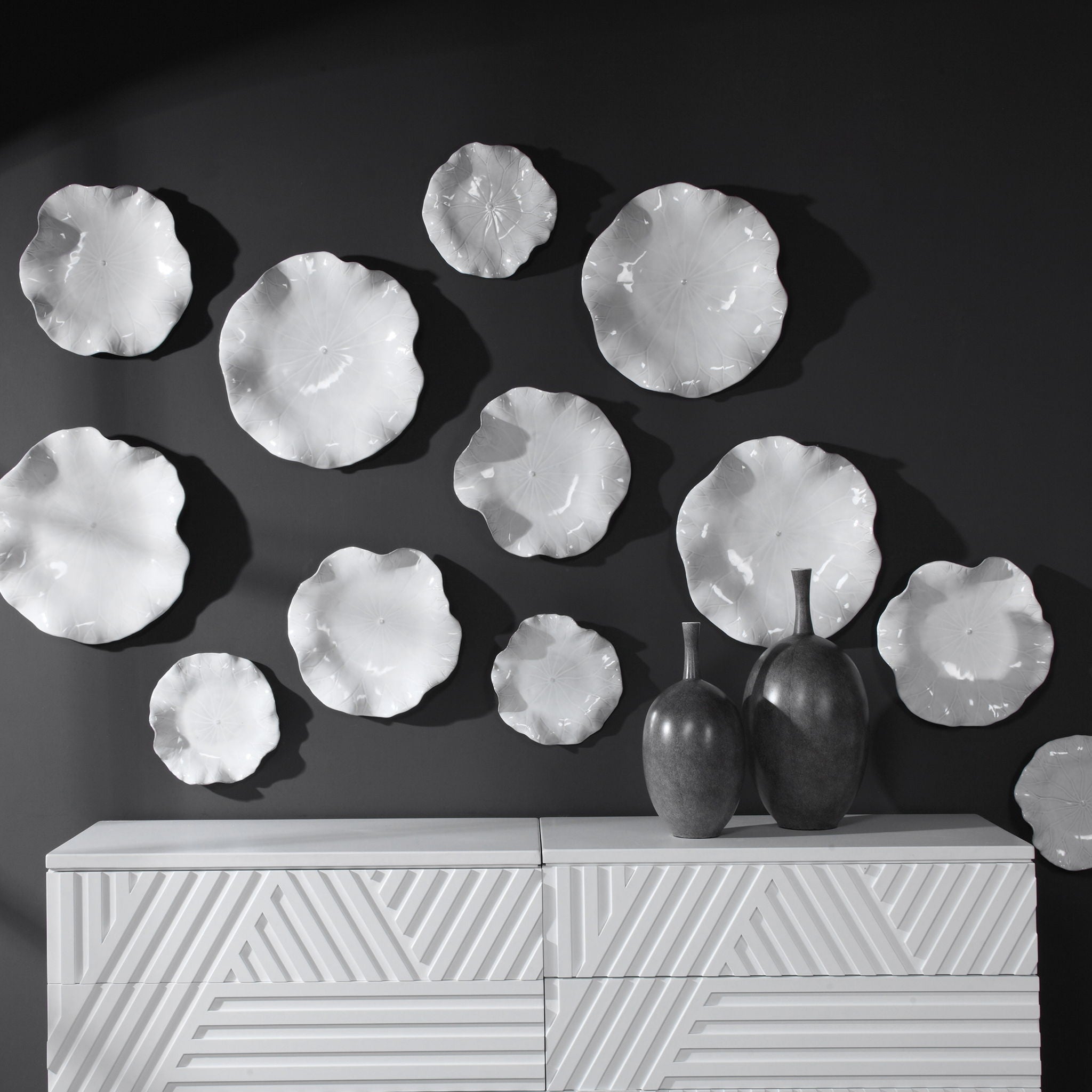 Abella Ceramic Wall Decor Set of 3 - White Handmade Porcelain Tiles for Kitchen, Bathroom & Living Room Wall Art