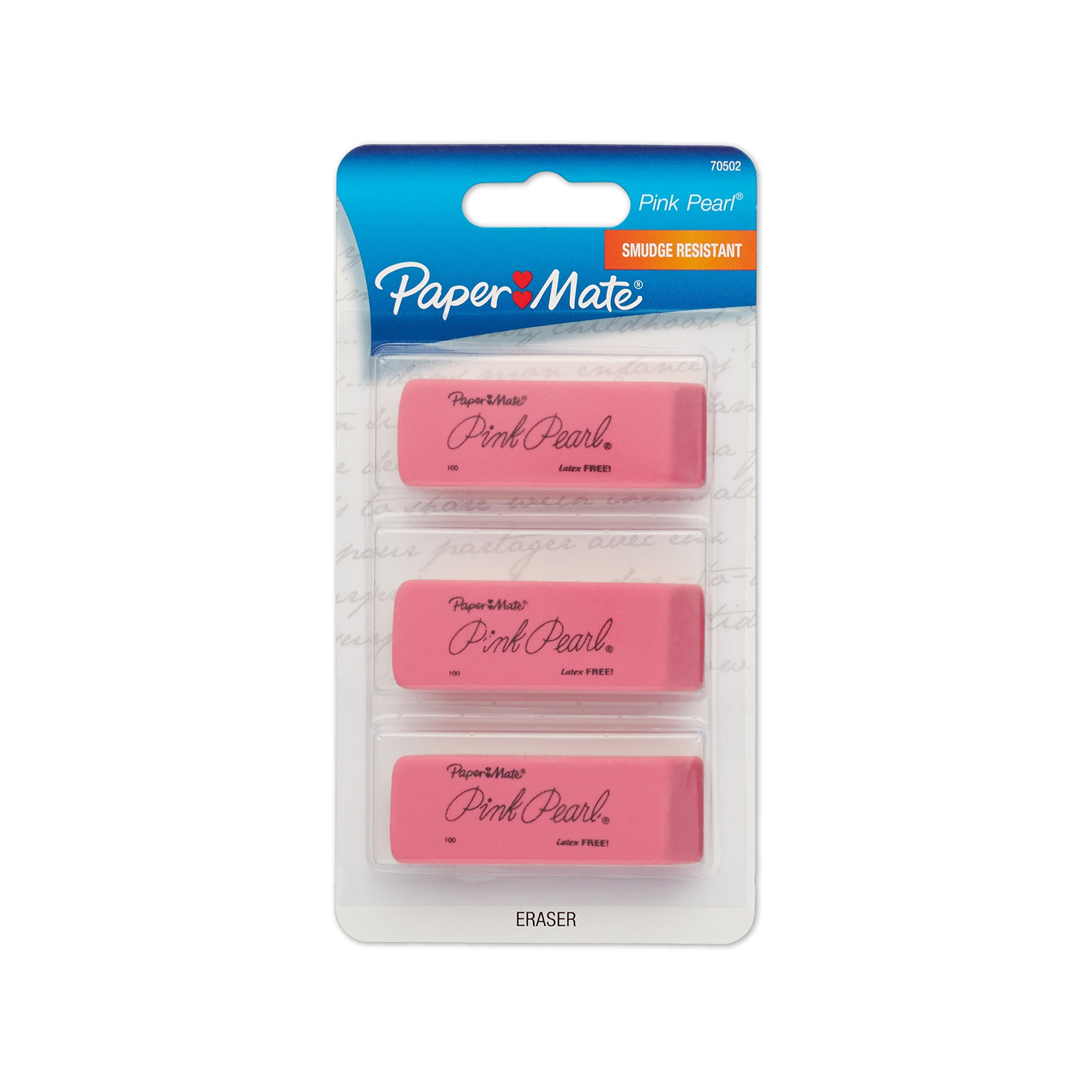 Paper Mate Pink Pearl Erasers - Medium Size, Pack of 3 - Premium Quality Erasers for School, Office & Art Projects - Perfect for Pencils, Sketching & Homework