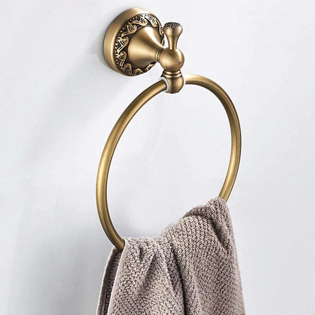 Antique Brass Towel Ring Holder - European Style Vintage Metal Towel Rack for Bathroom, Kitchen & Powder Room - Rustic Wall-Mounted Hanging Towel Hook for Hand & Tea Towels