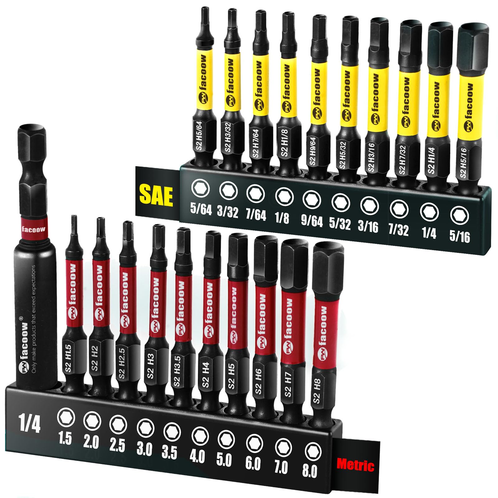 Premium Hex Bit Set - S2 Alloy Steel Magnetic Allen Wrench Drill Bits with 1/4