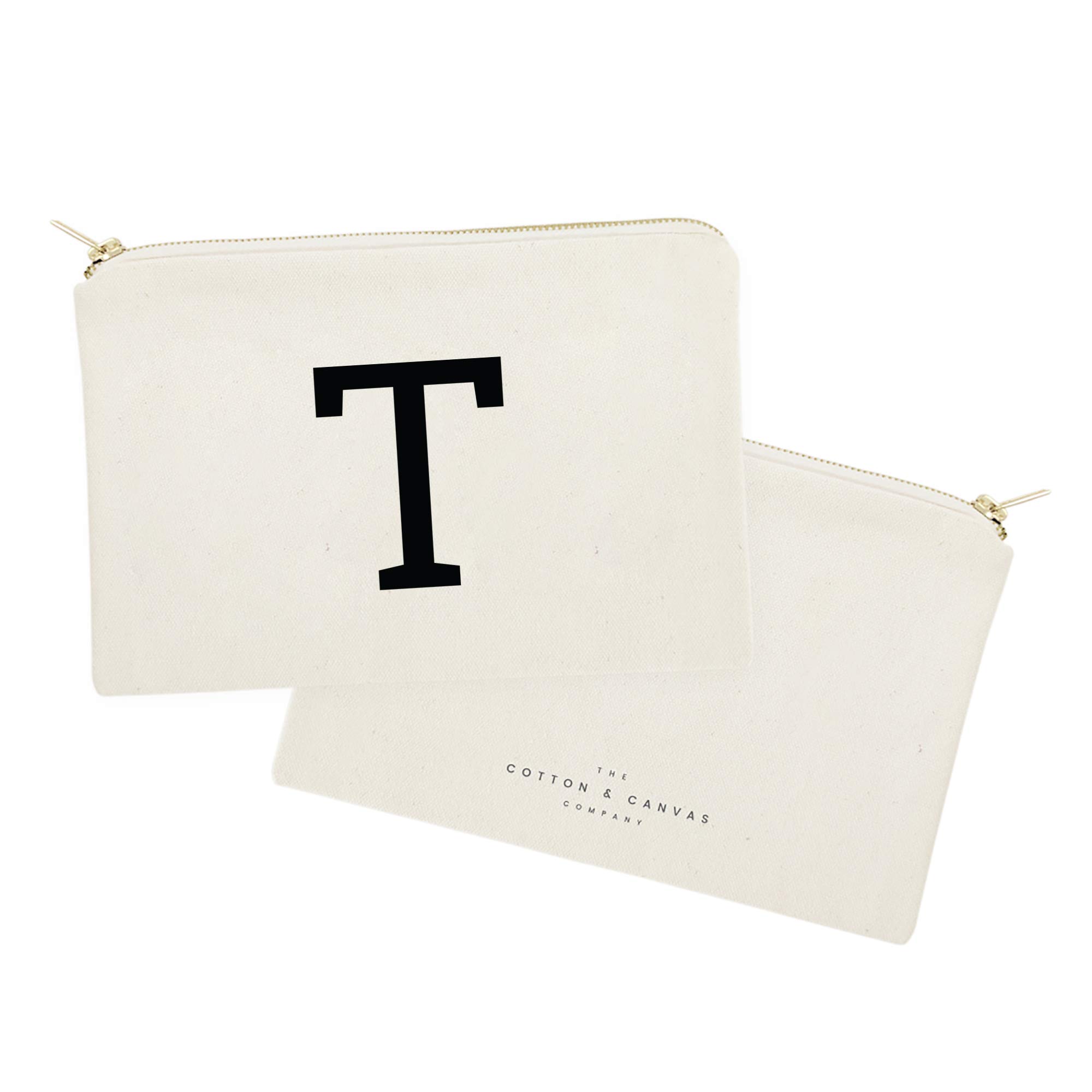 Personalized Monogram Initial T Cosmetic Bag - Cotton & Canvas Travel Makeup Pouch for Women | Perfect for Travel, Gym & Daily Essentials Organization