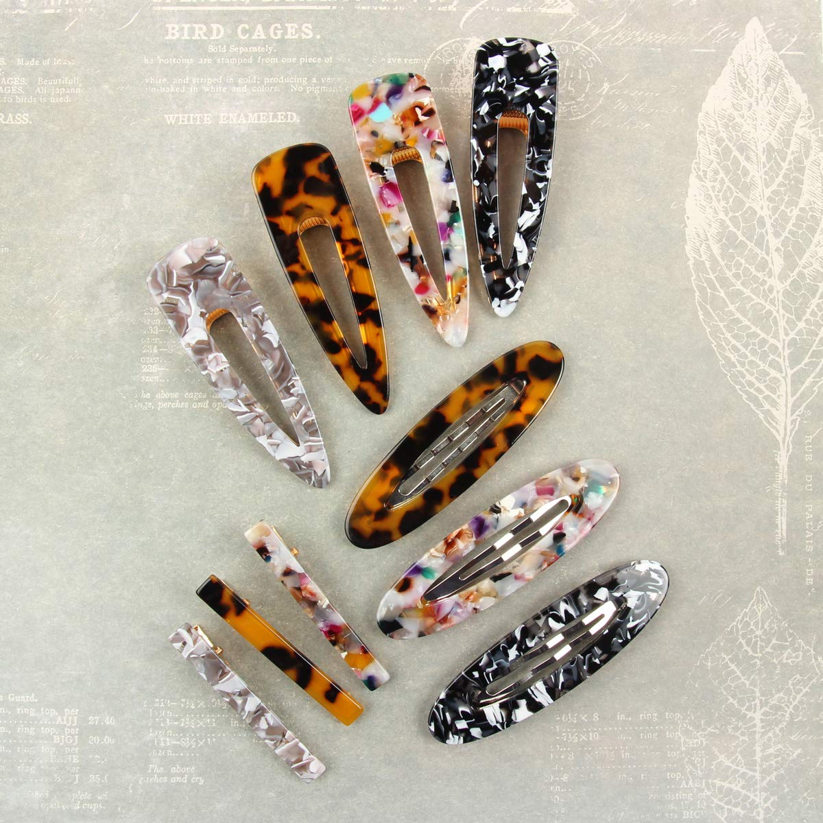 Boho Hair Accessories Set - Metallic Bobby Pins, Rhinestone Barrettes, Geometric Acetate Claw Clips (Marbled Brown Tortoise) for Women & Teens - Perfect for Weddings, Parties & Everyday Styling