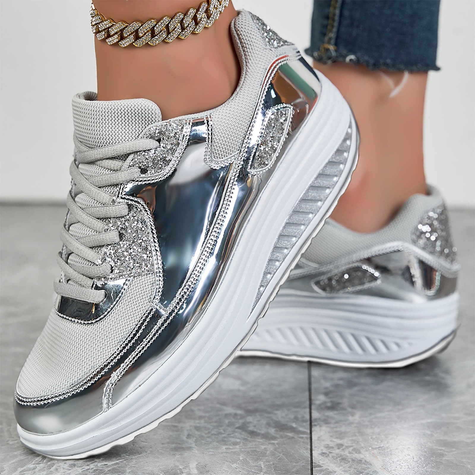 Women's Chunky Platform Sneakers - Comfortable Non-Slip Walking Shoes for Women | Fashion Lace-Up Casual Shoes for Daily Wear, Work & Travel