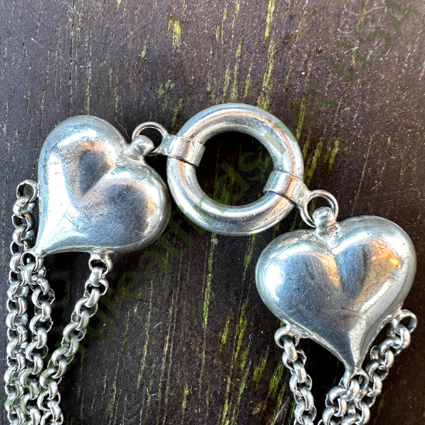 Sterling Silver Puffy Heart Bracelet for Women - Dainty Adjustable Charm Bracelet for Valentine's Day, Anniversary & Everyday Wear