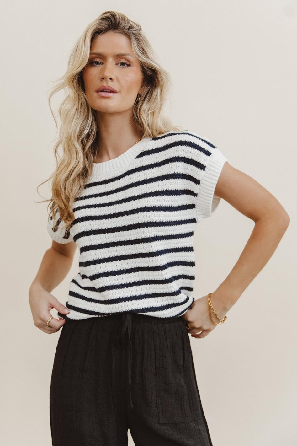 Navy Marcel Knit Sweater for Women | Cozy Winter Pullover | Perfect for Casual Outfits & Holiday Gatherings