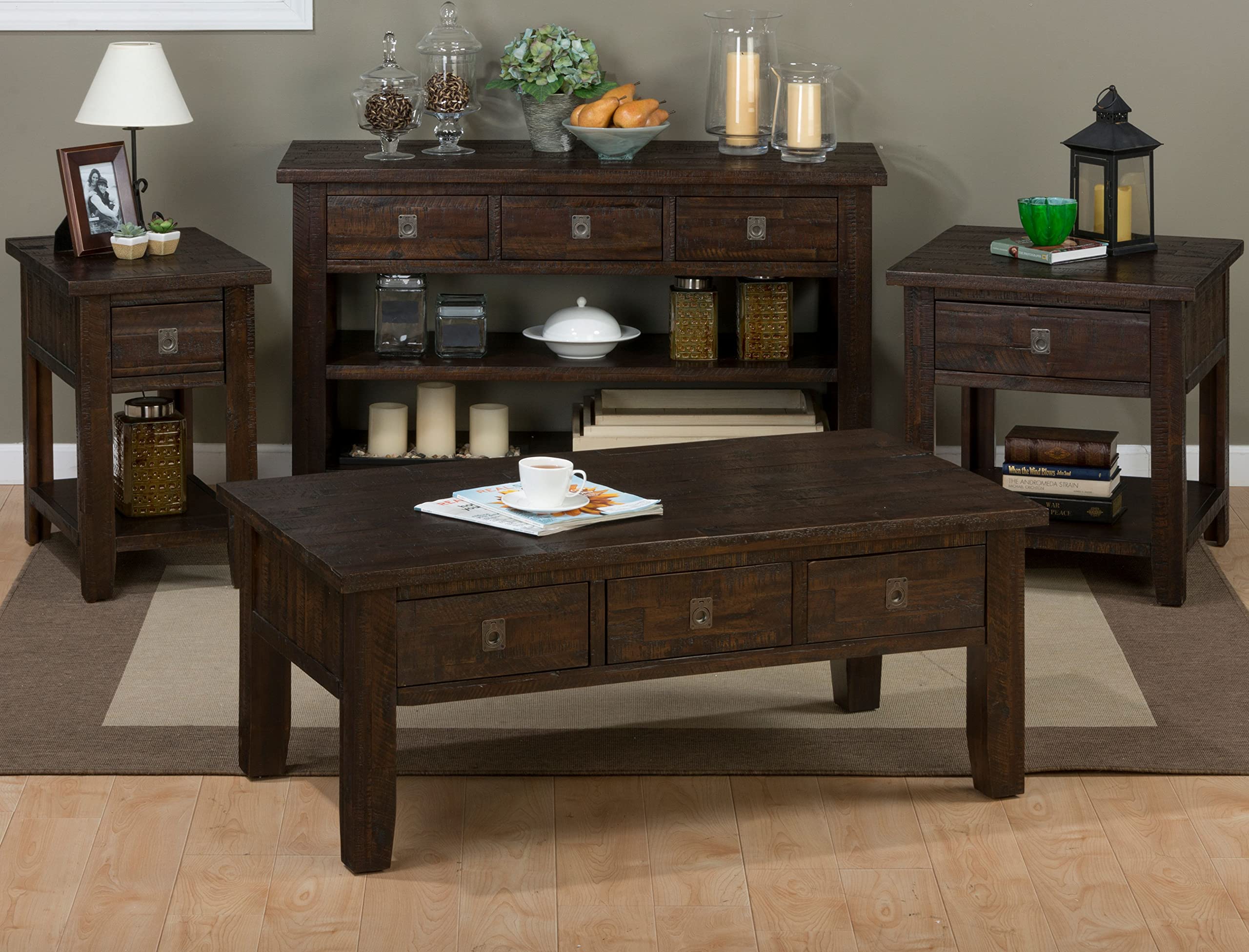 Jofran Inc. Kona Grove Distressed Acacia Wood Coffee Table - Rustic Farmhouse Living Room Furniture for Home Decor