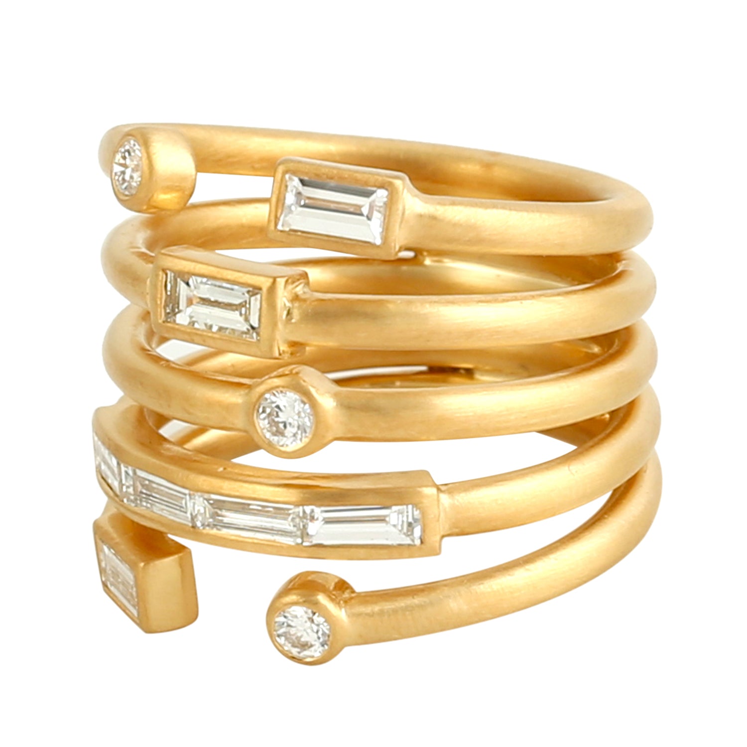 18K Yellow Gold Baguette Cut Diamond Spiral Ring for Women - Elegant Jewelry Gift for Anniversary, Engagement, Wedding & Special Occasions