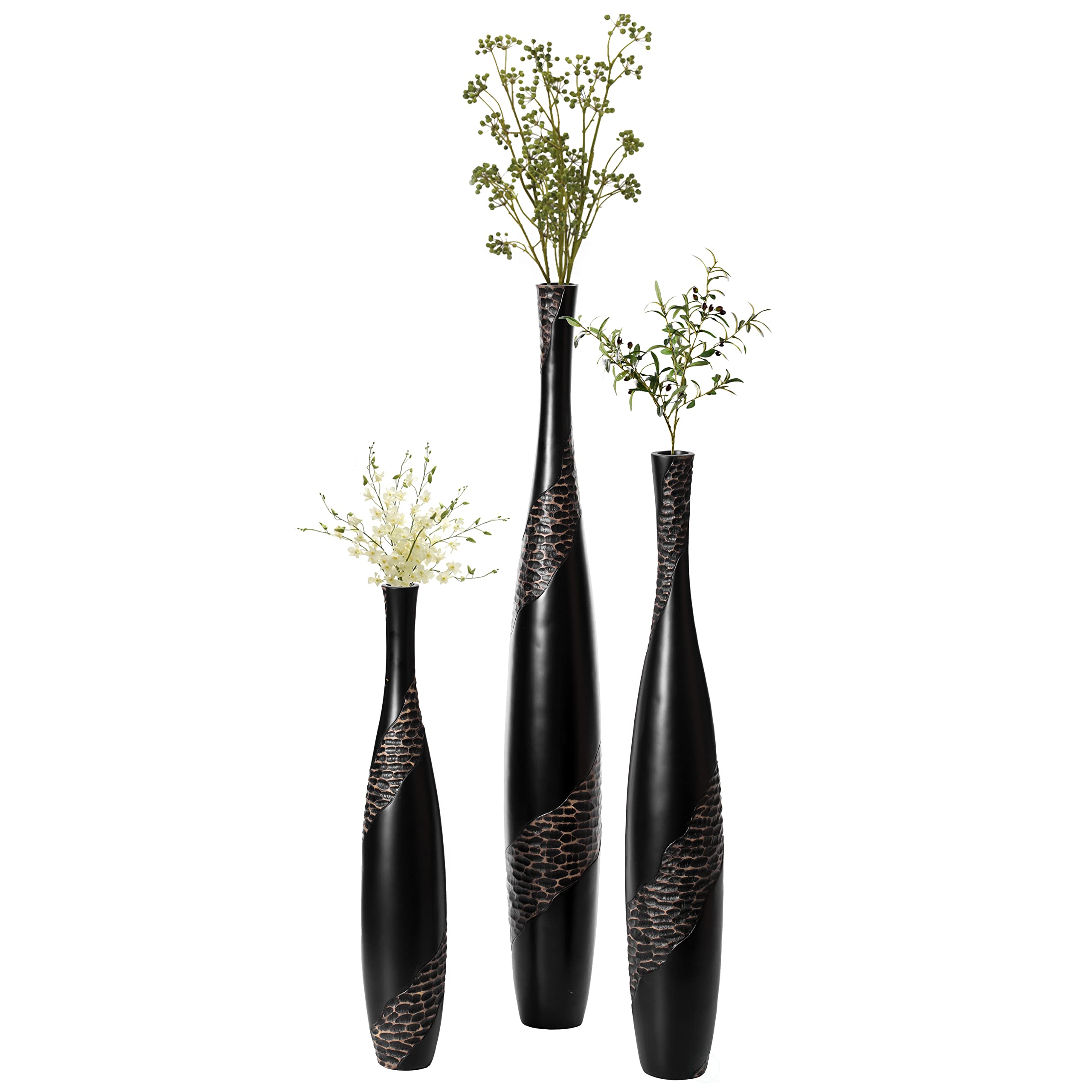 Brown Cobbled Stone Pattern Bottle Shape Floor Vase - Set of 3 Modern Ceramic Home Decor for Living Room | Elegant Tall Vase for Floor Décor, Unique Accent Piece | Perfect for Farmhouse, Boho & Contemporary Interior Design Styles