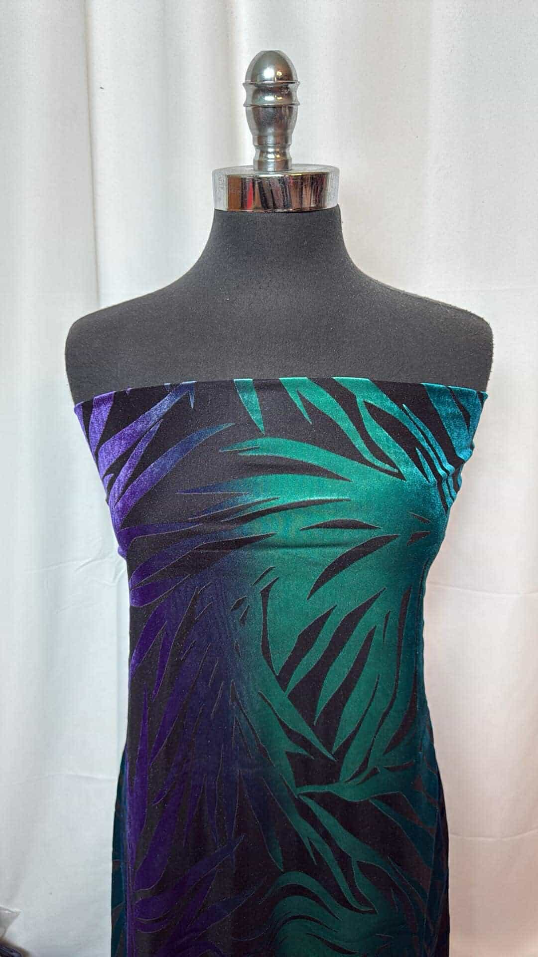 Teal Green Purple on Black Poly Spandex Velvet Burnout Fabric - 3 Yard Cut for DIY Dresses, Scarves & Home Decor
