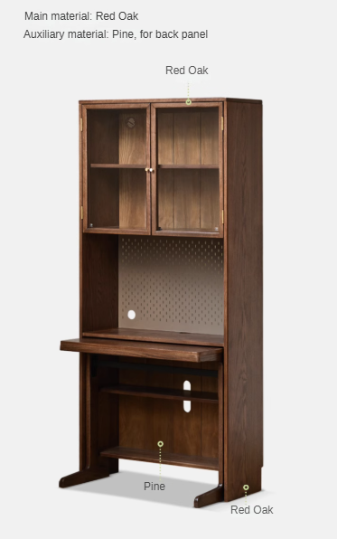 Solid Oak & Black Walnut Wood Computer Desk - Study Table with Bookshelf for Home Office, Gaming & Workspace Organization