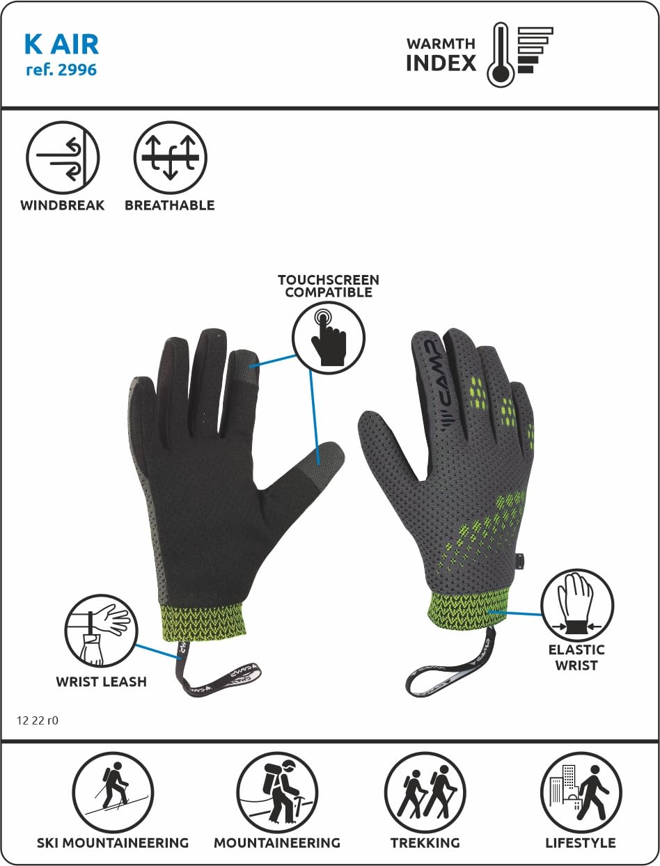 CAMP K Air Gloves - Lightweight & Breathable Outdoor Gloves for Hiking, Camping & Cold Weather - Touchscreen Compatible for Smartphone Use