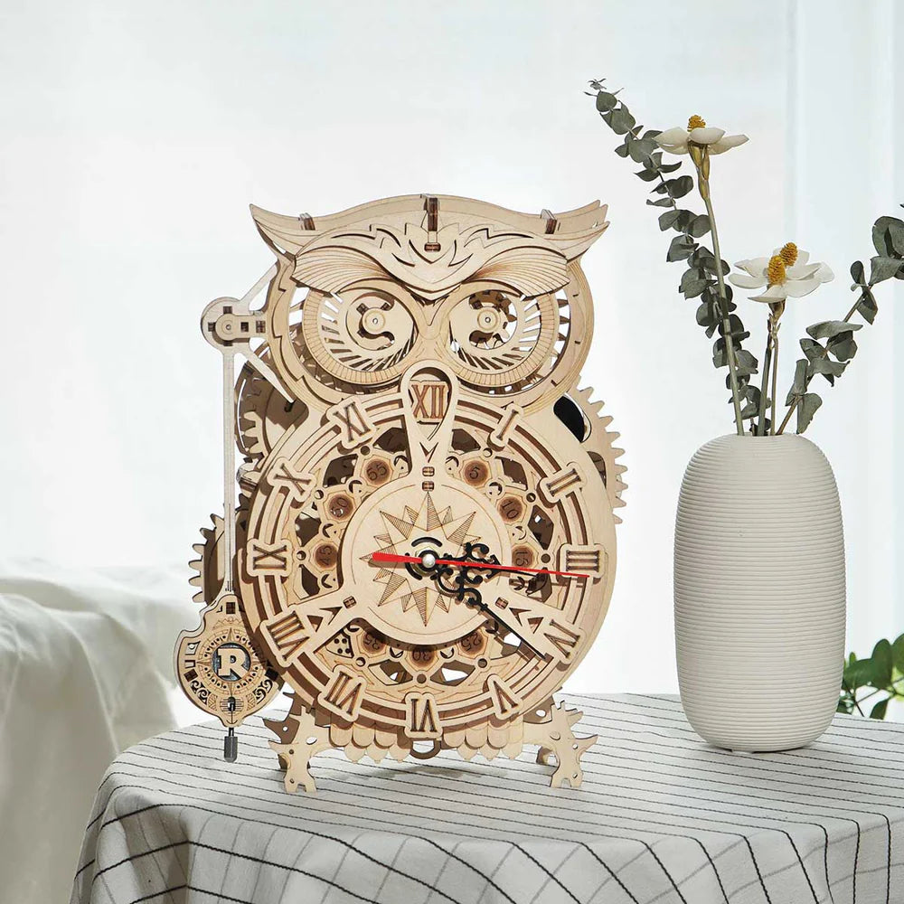 ROBOTIME Owl Clock DIY Wooden Model Kit - 3D Puzzle for Adults & Teens - Home Decor, Gift Idea for Birthday & Christmas - Perfect for Relaxation & Stress Relief