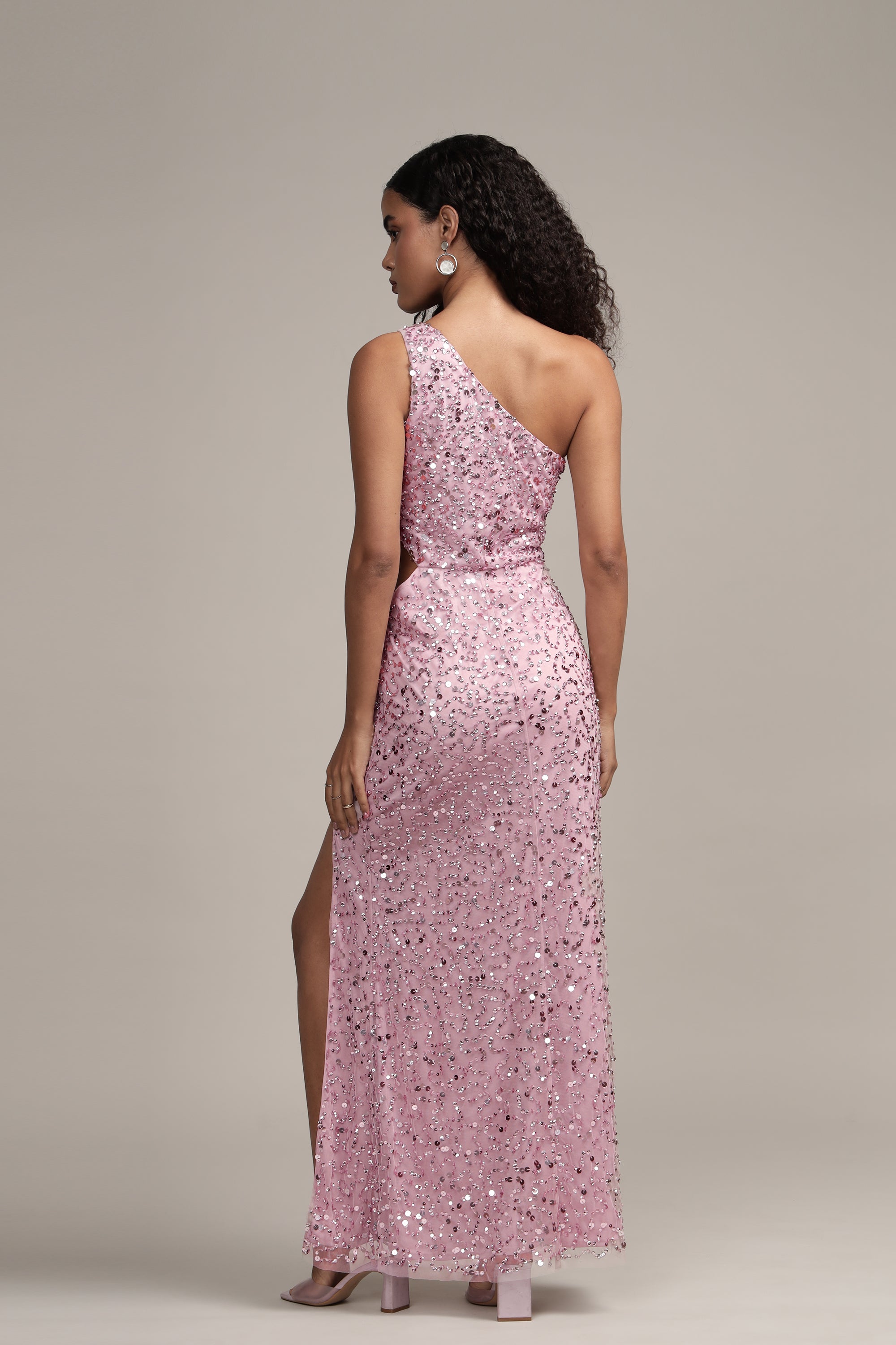 **Naeve One Shoulder Sequin Dress in Pink - Elegant Party Gown for Prom, Evening Events & Special Occasions**