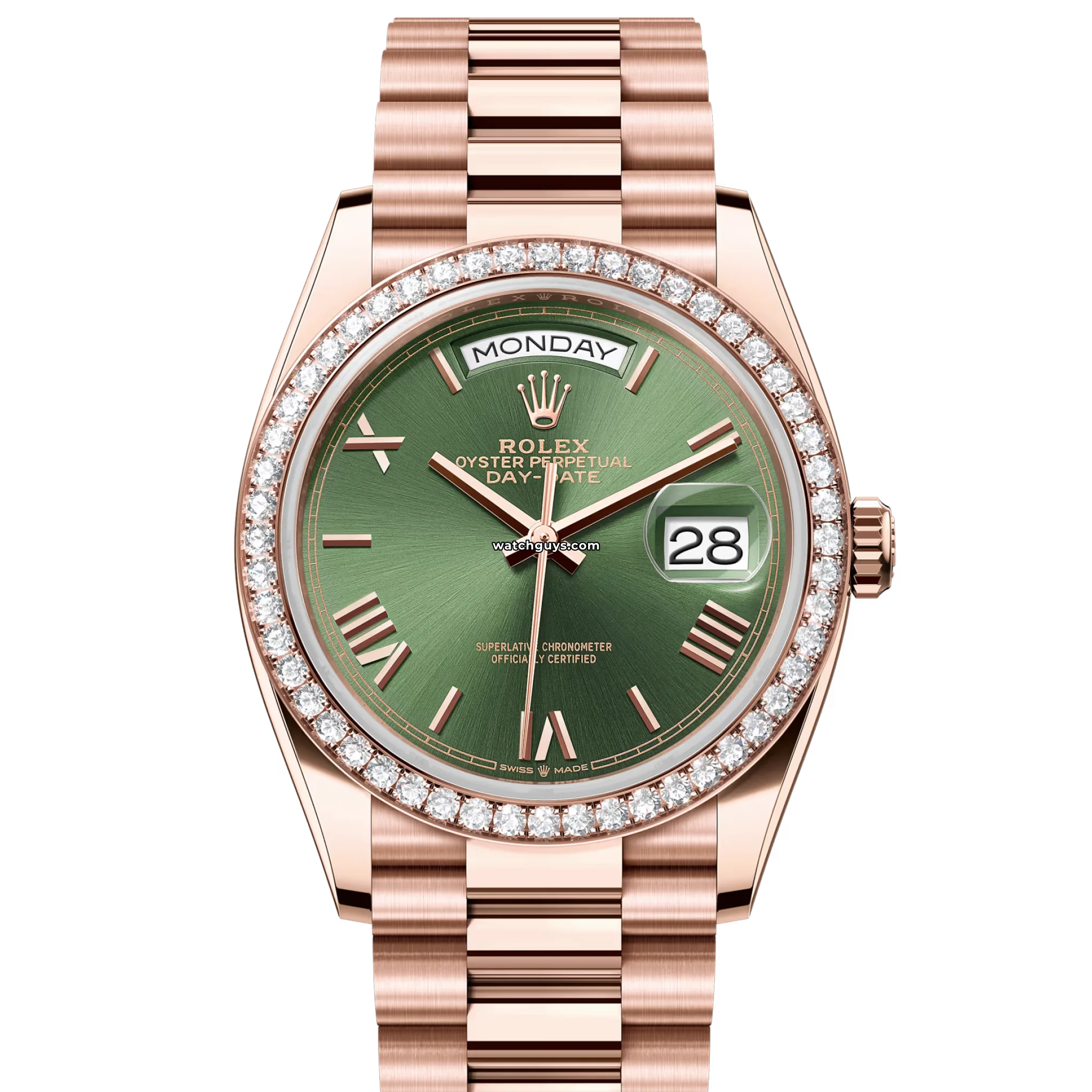 Luxury Rolex Day Date 128345RBR 18K Gold Watch with Olive Green Dial - Perfect for Business Meetings & Formal Events