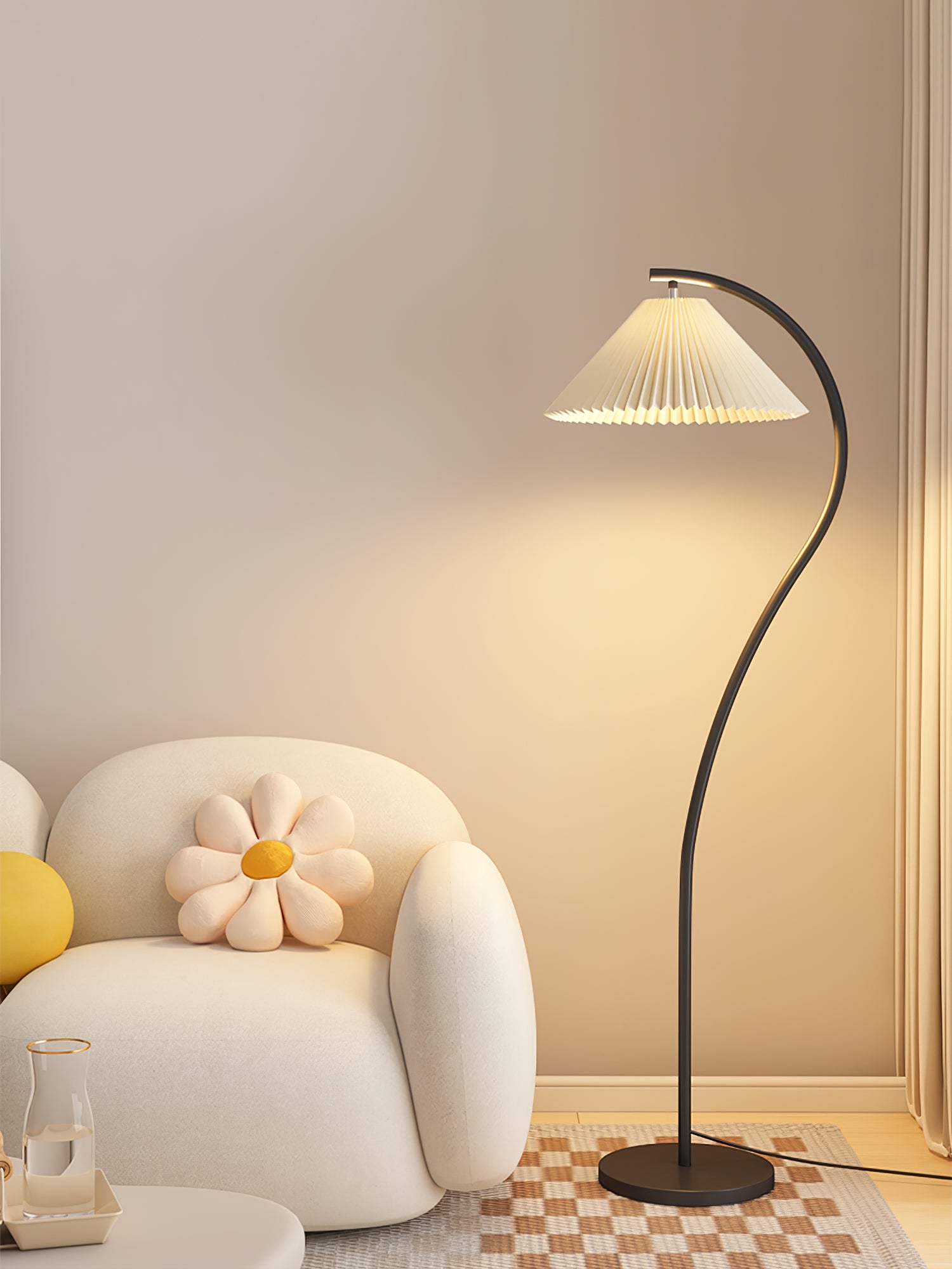 Crescini Pleated Floor Lamp - Modern LED Standing Light for Living Room, Bedroom & Office - Adjustable Brightness & Stylish Home Decor