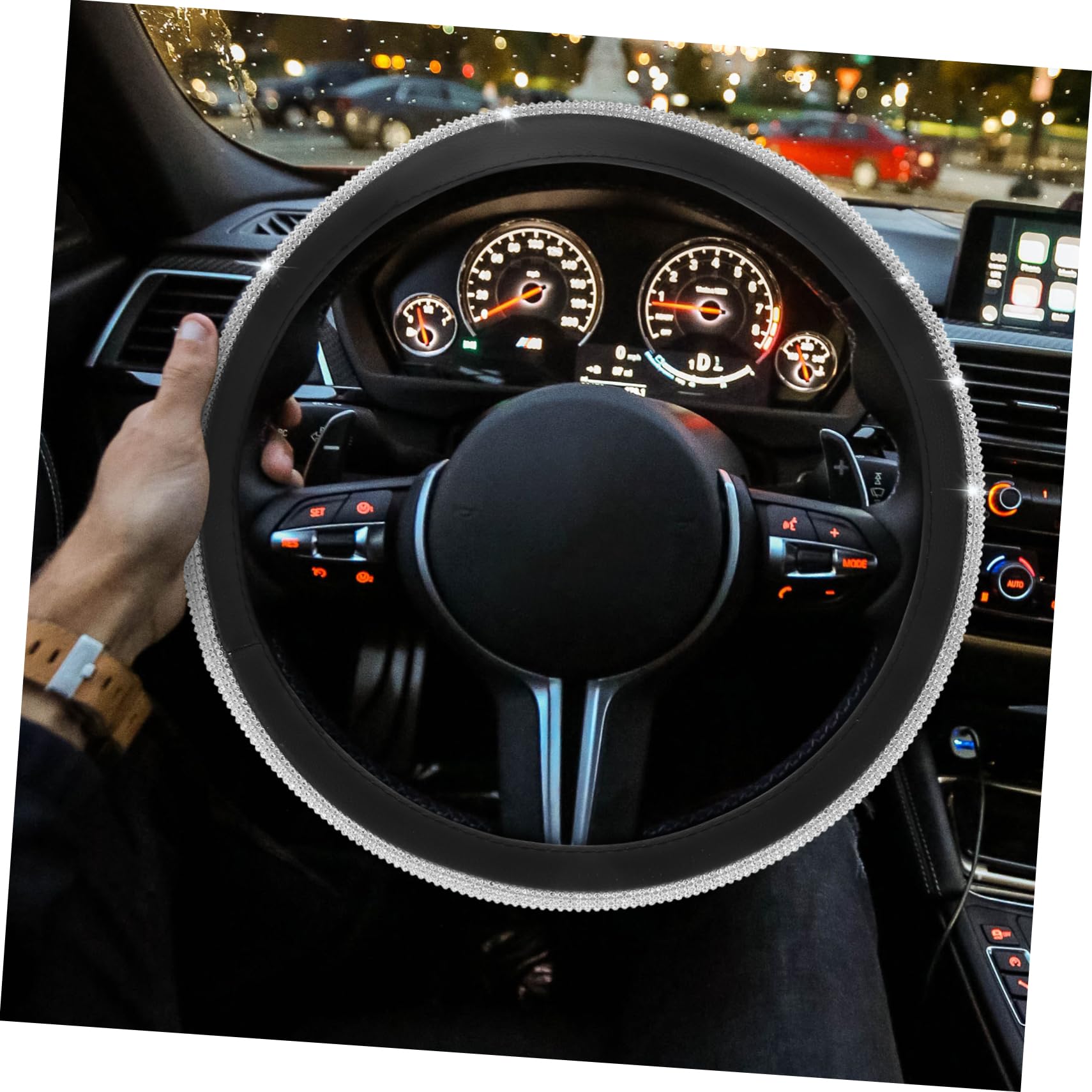 Gatuida Rhinestone Steering Wheel Cover for Women - Universal Fit, Non-Slip, Comfortable & Easy to Install - Protects Car Wheel from Scratches & Wear - Perfect for Daily Commute, Road Trips & Luxury Car Interiors