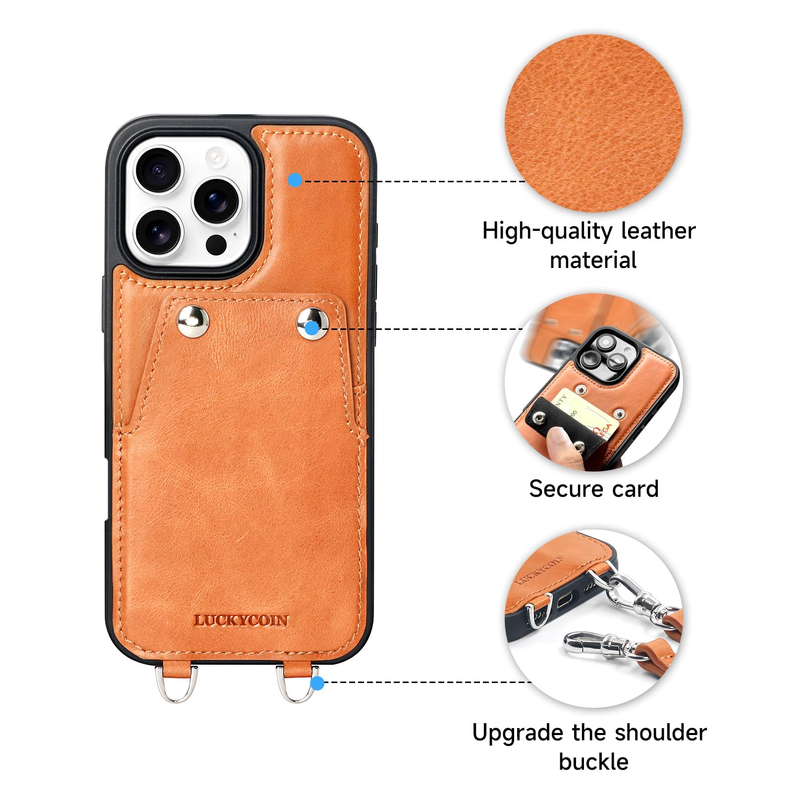 Leather Wallet Case for iPhone 16 Pro Max - Crossbody Lanyard & Card Holder for Women | Everyday Essentials