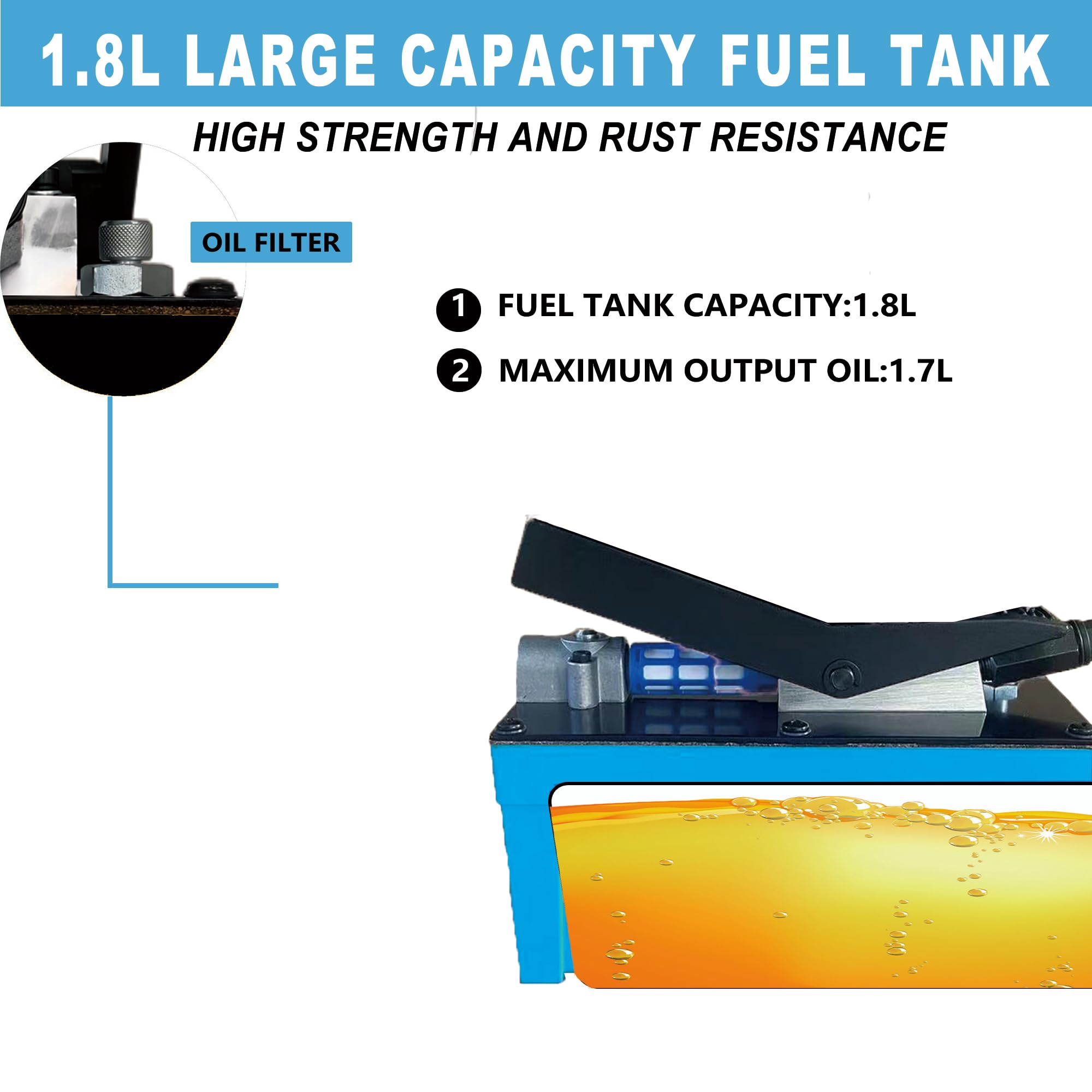 10,000 PSI Air Hydraulic Pump with 1.7L Reservoir - 3/8
