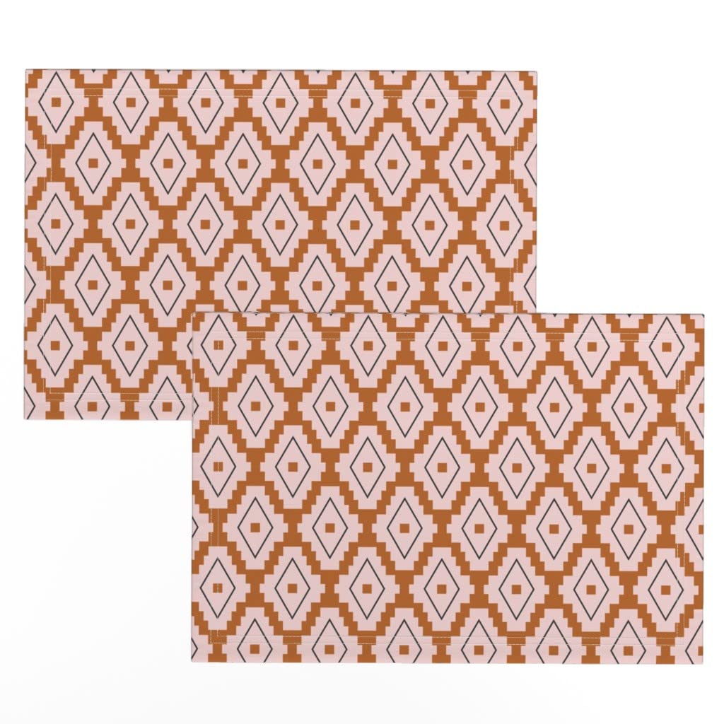 Bohemian Geometric Tribal Diamond Printed Linen Cotton Canvas Placemats Set of 2 - Southwest Nursery Boho Decor for Dining Table, Kitchen, Baby Shower & Home Decor