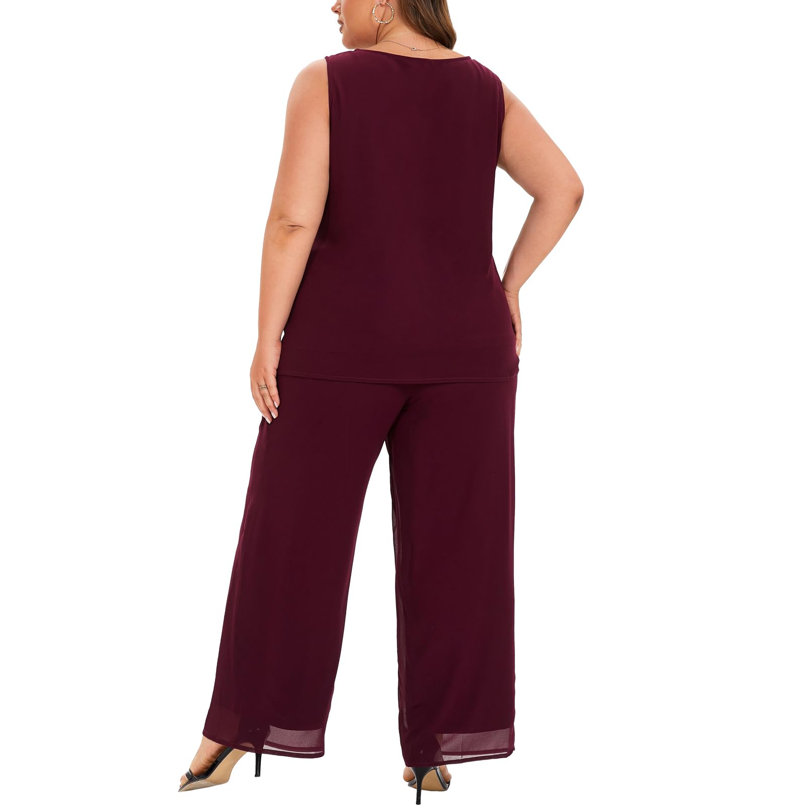 Plus Size Women's 3-Piece Chiffon Wedding Pant Suit - Elegant Mother of the Bride/Groom Outfit for Evening Parties & Formal Occasions
