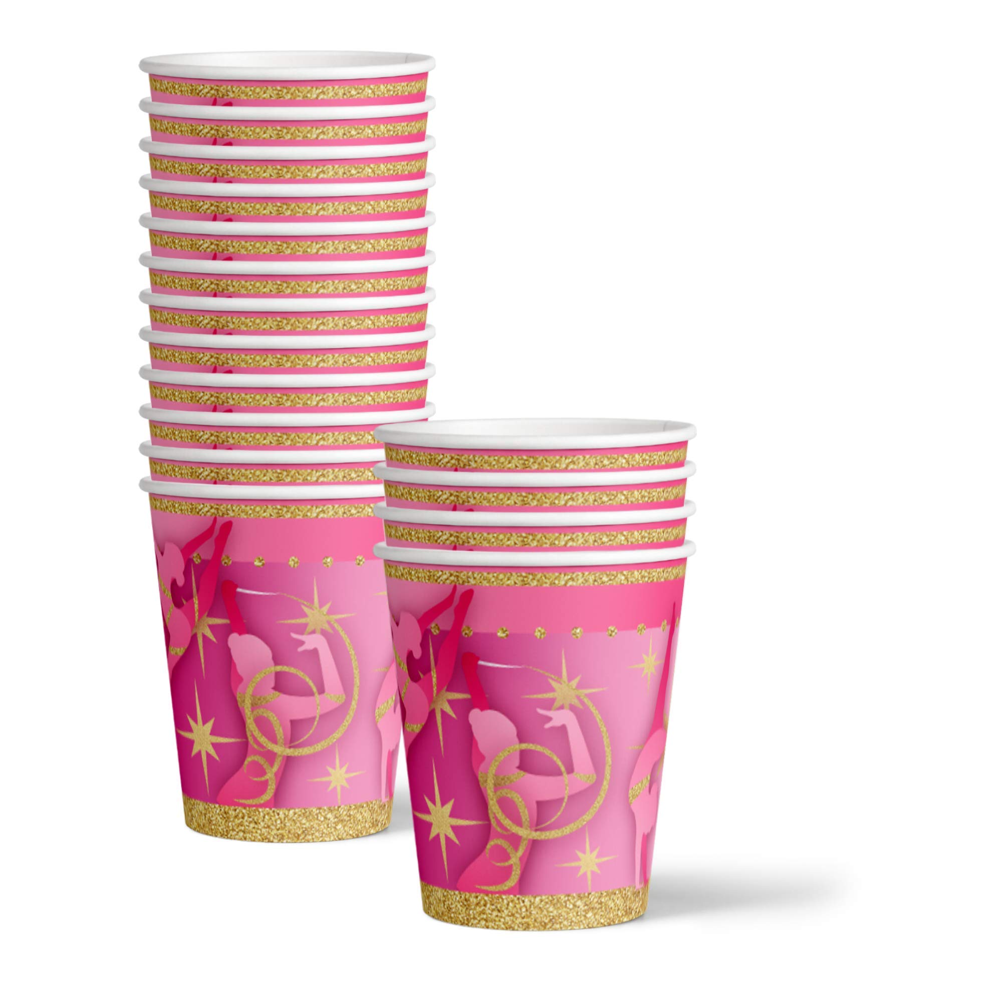 Pink and Gold Gymnastics Birthday Party Supplies Set - 16-Piece Tableware Kit with Plates, Napkins & Cups for Girls' Gymnastics Themed Party Decorations