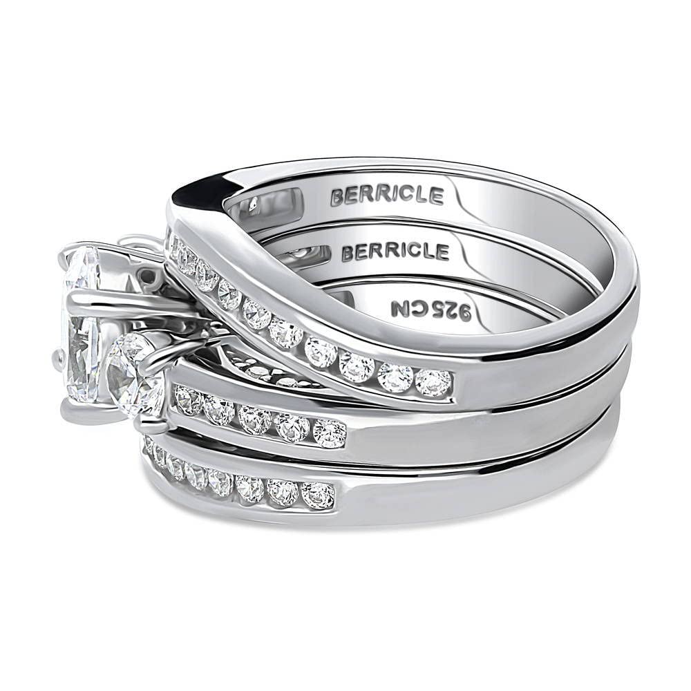 BERRICLE Sterling Silver 3-Stone Oval Cut Cubic Zirconia Engagement Ring Set for Women - 1.2 Carat CZ Wedding Band, Rhodium Plated Size 4-10 - Perfect for Proposals, Anniversaries & Bridal Jewelry