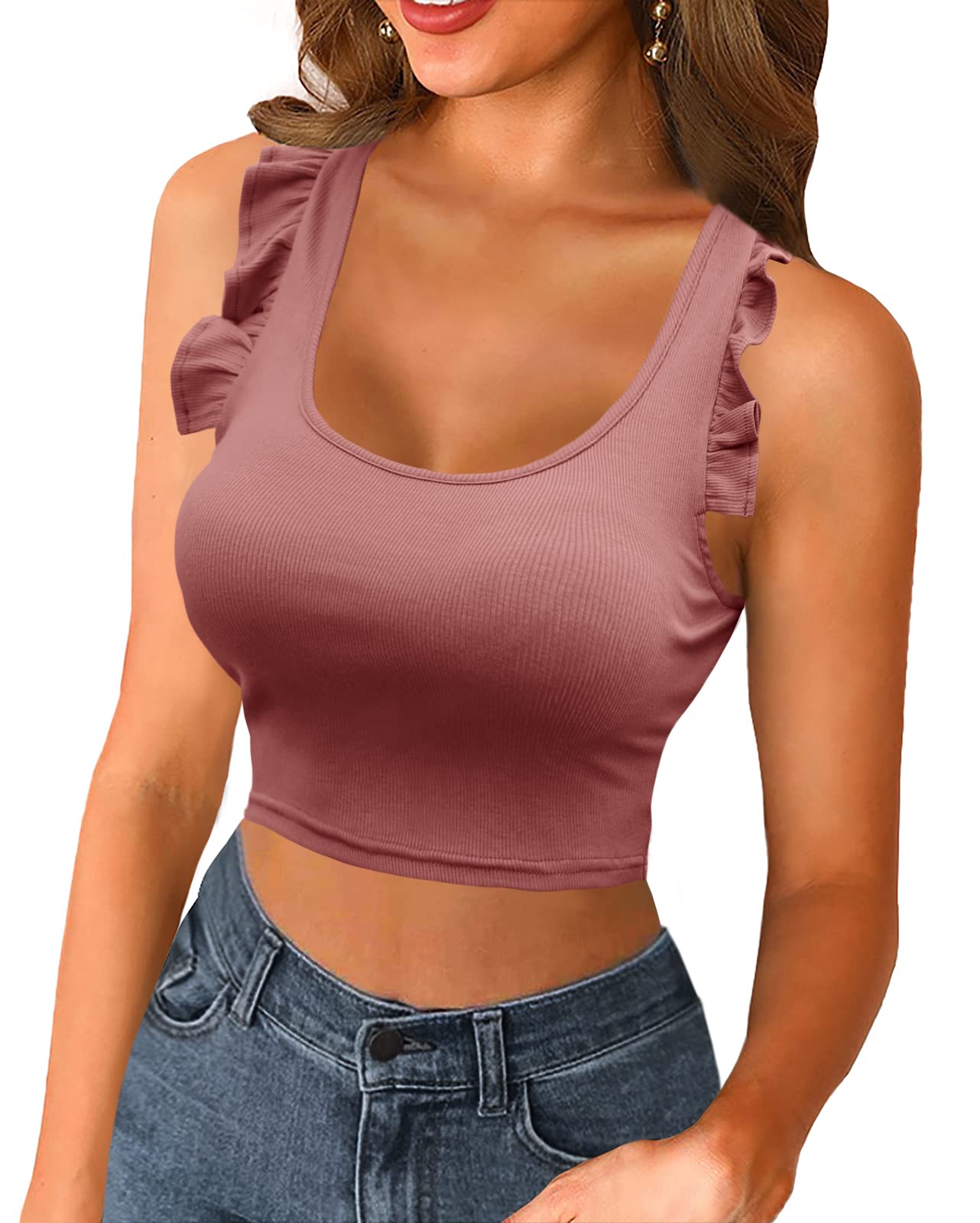 Turkiya Women's Summer Crop Tops - Ribbed Ruffled Sleeveless Cami Shirts | Sexy Casual Tanks for Beach, Party & Everyday Wear