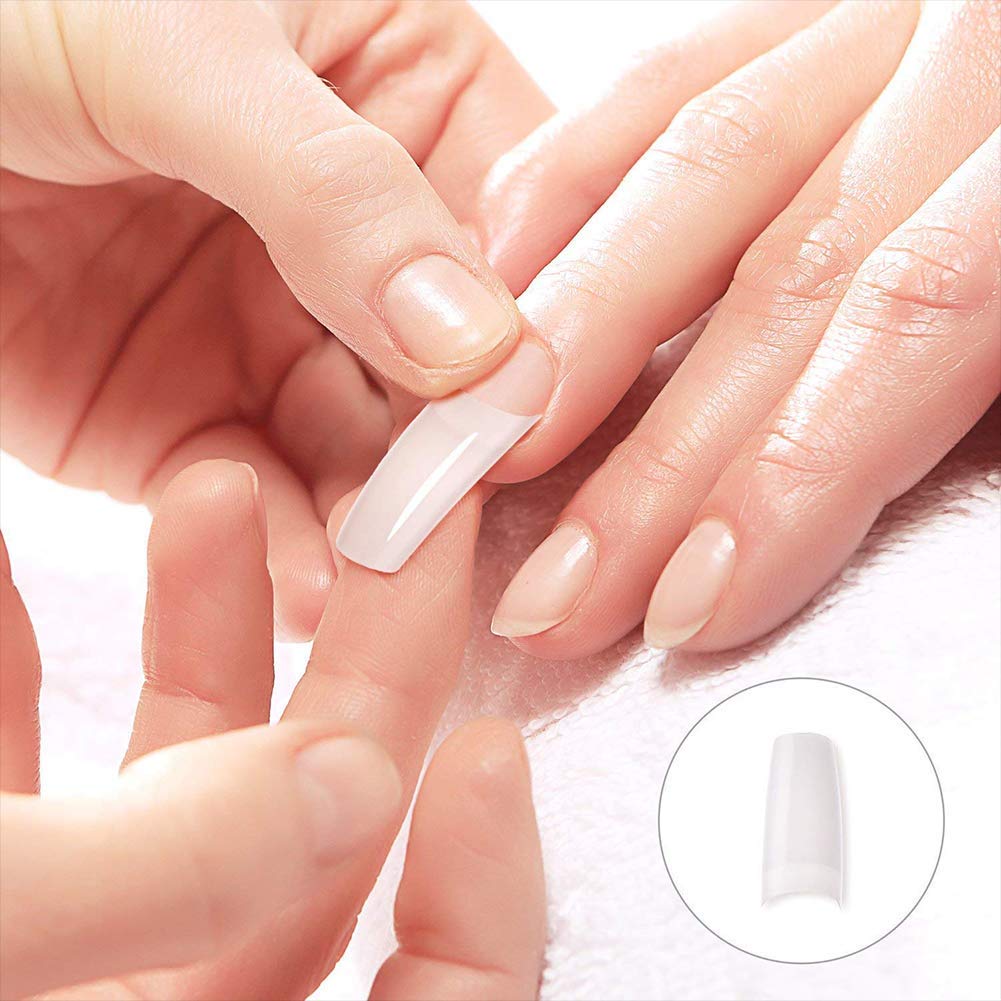 200 Pcs Acrylic Nail Tips - French Half Cover Fake Nails, Coffin Shape Artificial Nails in 10 Sizes - Natural Look for Nail Salons & DIY Manicure - Perfect for Wedding, Party & Everyday Nail Art with Storage Box