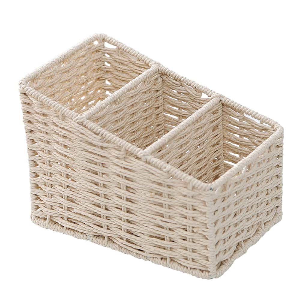 Remote Control Holder & Woven Storage Basket - Natural Seagrass Desk Organizer for Office & Home | Perfect for TV Stand, Coffee Table & Workspace Organization