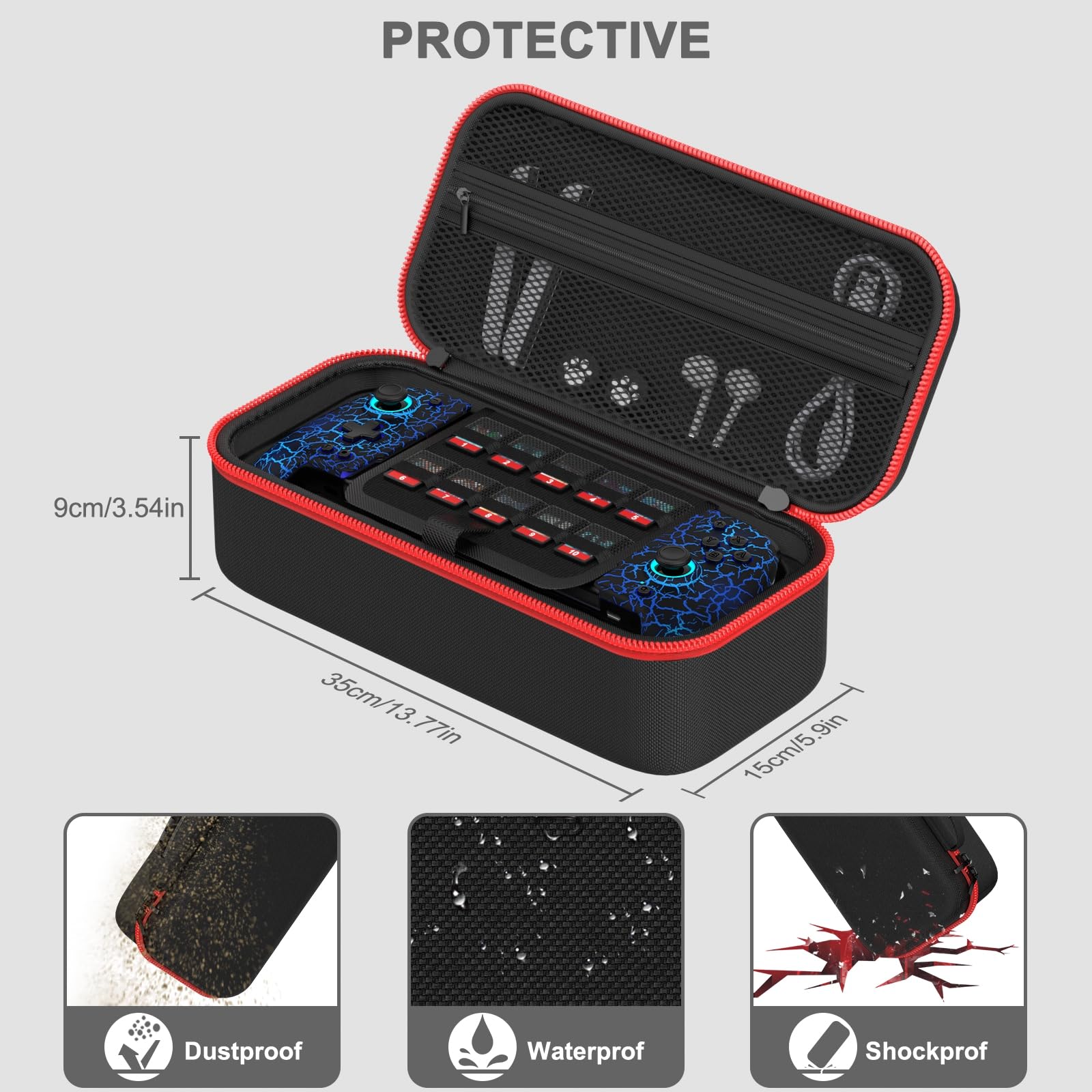 Premium Custom Hard Shell Travel Case for JC200 & JC201 Switch Controllers - Protective Storage Organizer with Large Capacity for Nintendo Switch Console, AC Adapter, Headset & 10 Game Cards - Perfect for Gaming On-The-Go & Travel Protection