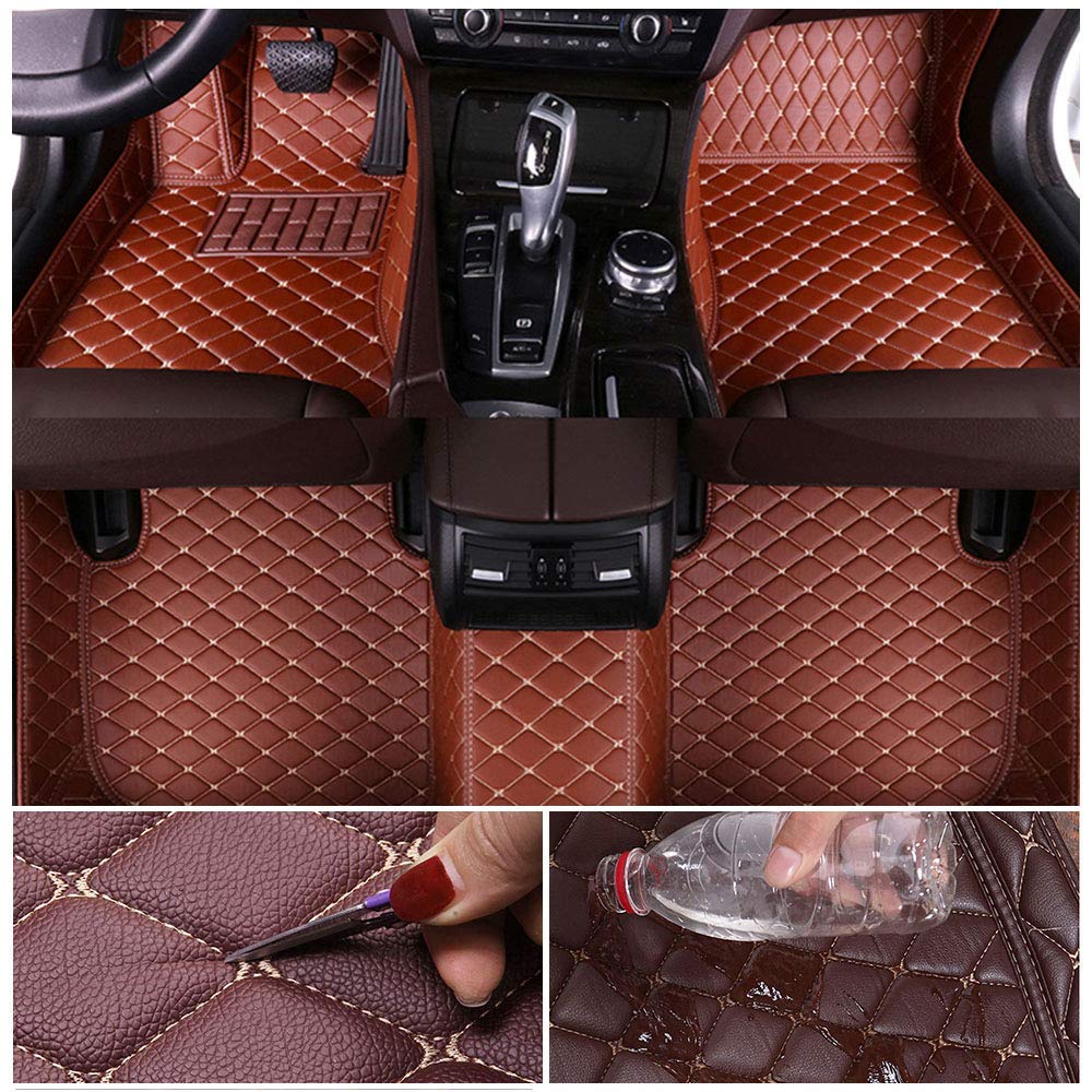 Custom Fit Leather All-Weather Floor Mats for Jaguar XKR 2006-2013 - Waterproof Car Floor Liners with Non-Slip Design - Brown Interior Accessories for Luxury Car Protection & Comfort