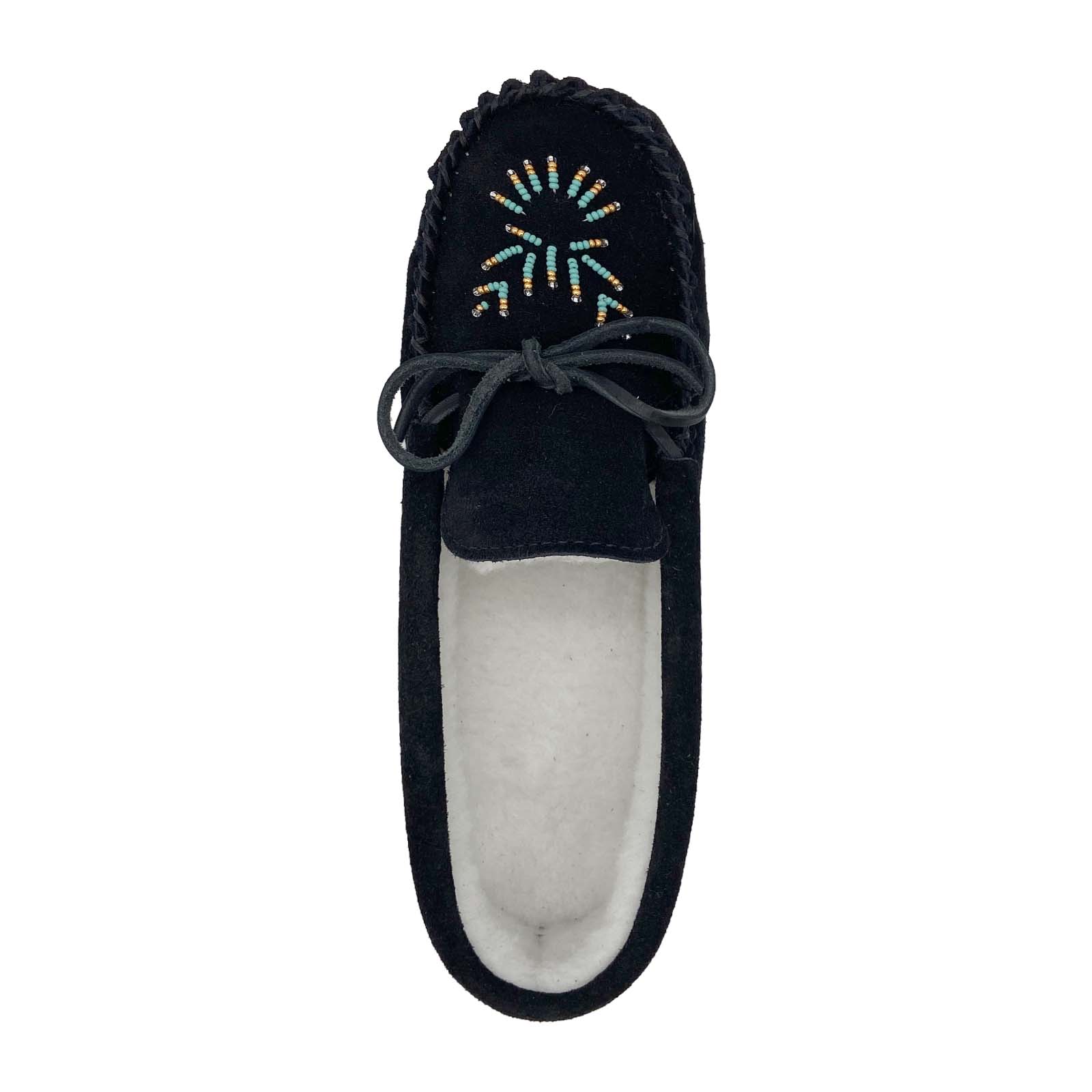 Women's Soft Sole Beaded Fleece Lined Suede Moccasins - Cozy Indoor/Outdoor House Slippers for Winter Comfort & Warmth - Perfect for Home, Lounge & Cold Weather Wear