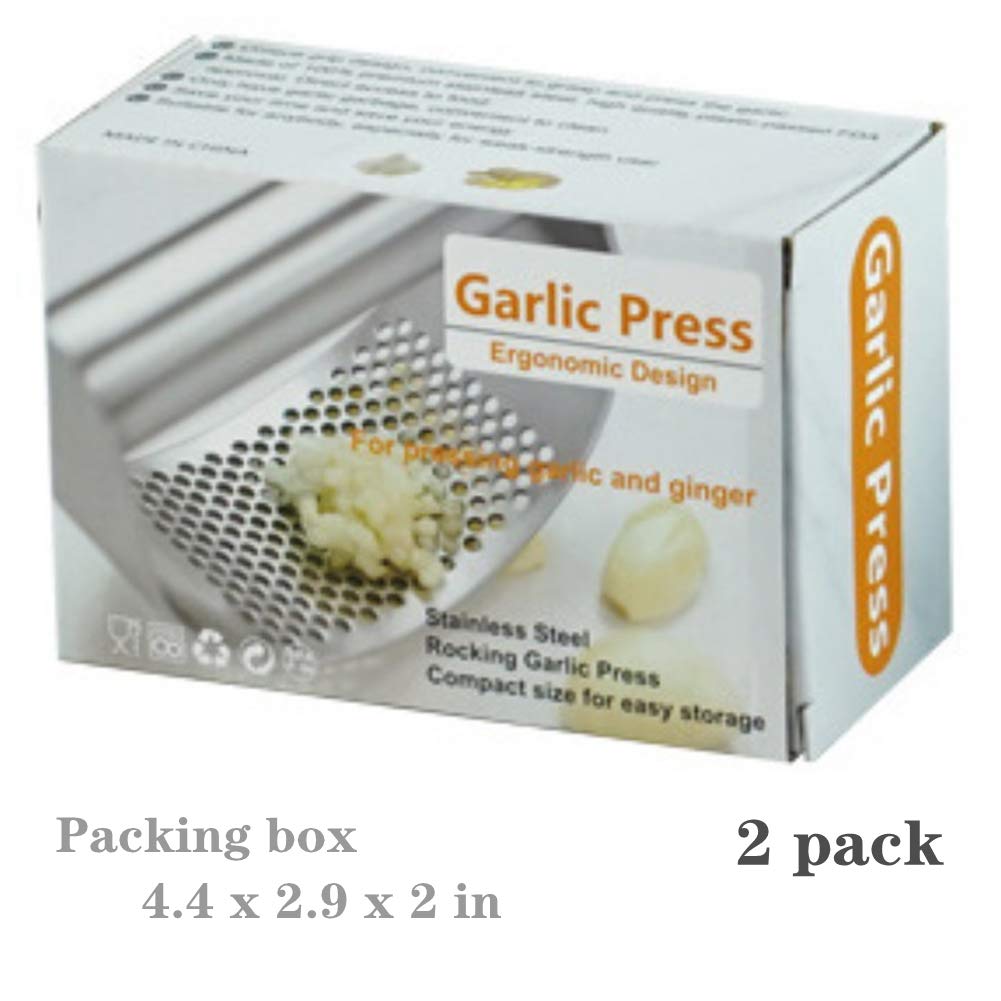 Premium Stainless Steel Garlic Press Rocker - Arc Shape Design for Effortless Crushing & Mincing - Includes 2 Pack Garlic Peeler & Chopper - Perfect for Cooking, Meal Prep & Professional Kitchens