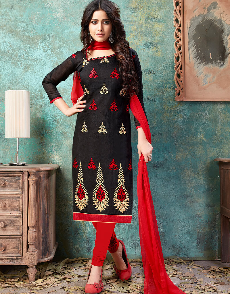 Stylish Black Cotton Chudidar Salwar Suits for Women - Comfortable Traditional Indian Outfit for Festivals, Weddings & Special Occasions
