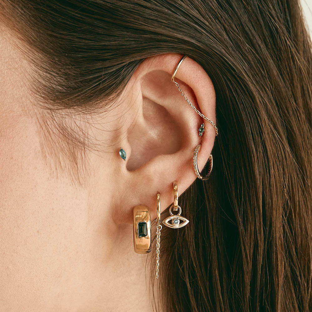 Blue Topaz Baguette Curve Huggie Hoop Earrings in 14K Gold - Perfect for Weddings, Parties & Everyday Elegance