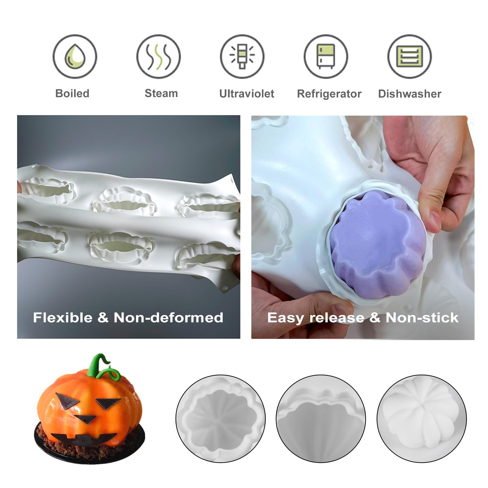 3D Pumpkin Silicone Mold - 2 Pack Halloween Candle Molds, Thanksgiving Pumpkin Cake Pan, Fall Soap Molds for Epoxy Resin, DIY Home Decor - Perfect for Halloween Party, Thanksgiving Baking & Handmade Soap Crafts