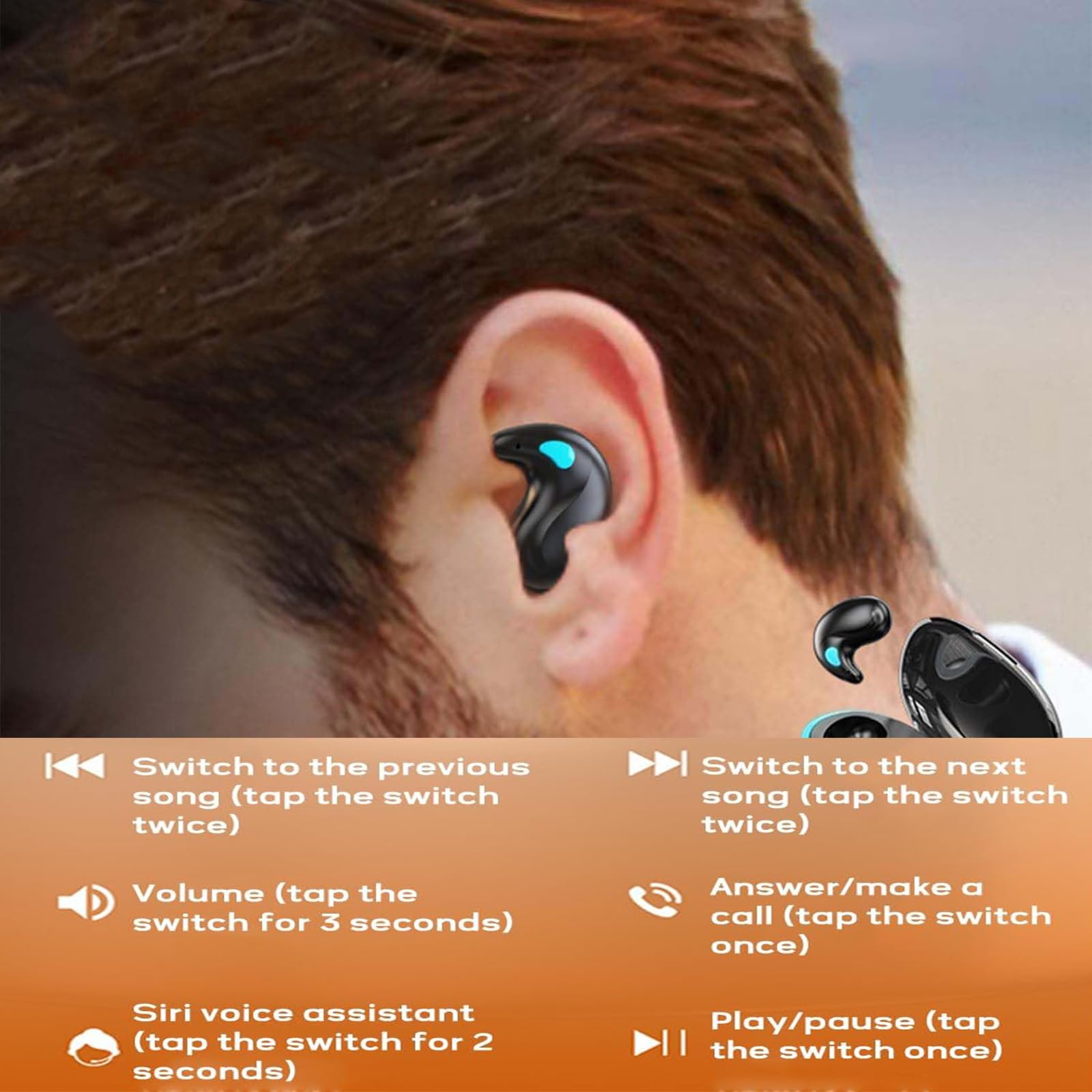 Wireless Bone Conduction Sleep Headphones Bluetooth 5.3 with Noise Cancelling, In-Ear Sports Earphones with LED Digital Display Charging Case - Perfect for Sleeping, Running, Workouts and Travel