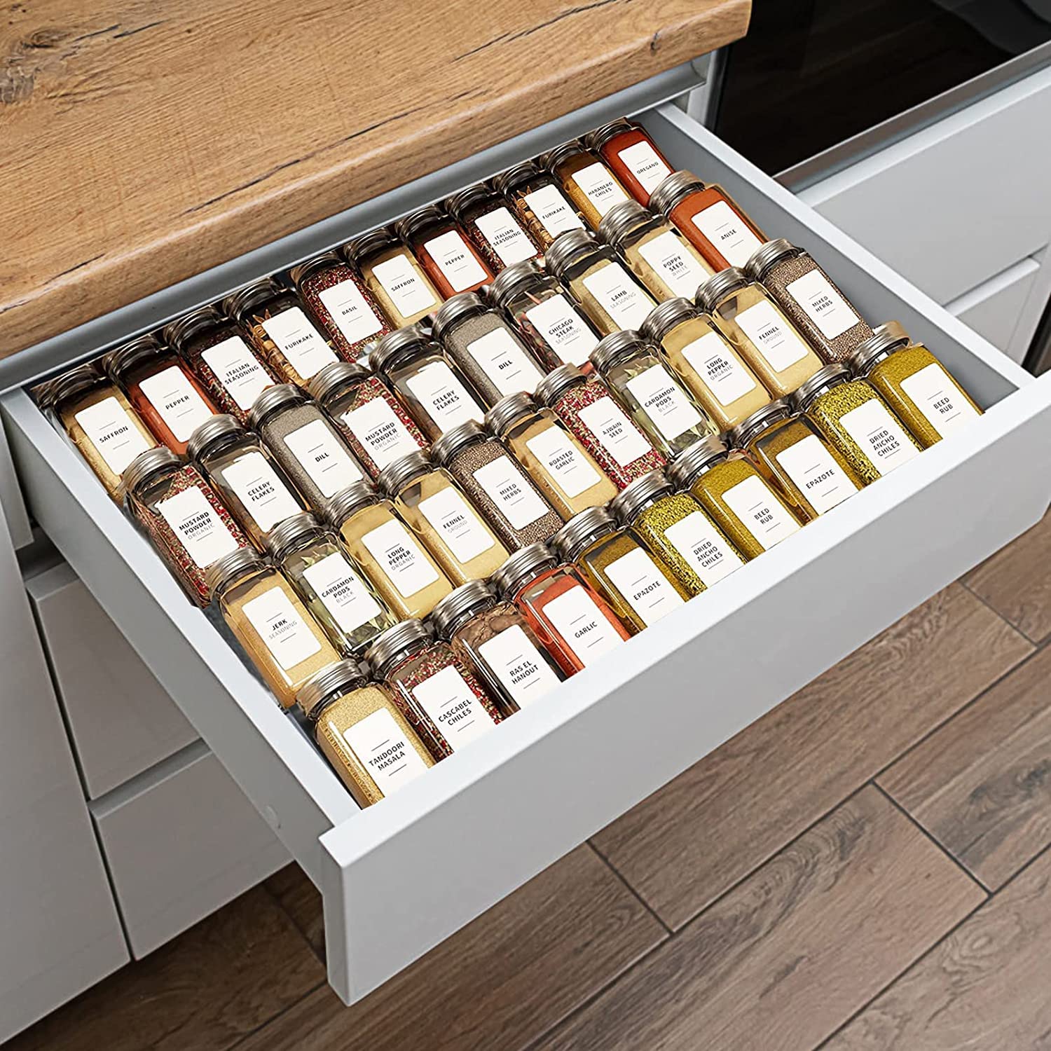 4-Tier Clear Acrylic Spice Drawer Organizer Set (2 Pack) - Expandable from 13