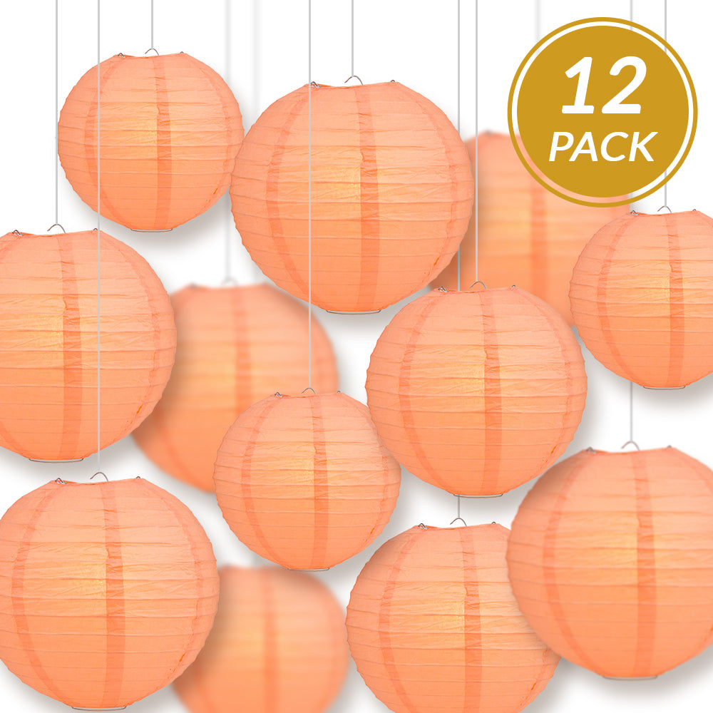 12-Piece Peach & Orange Coral Paper Lantern Set - Chinese Hanging Decorations for Weddings, Parties & Home (12/10/8 Inch) - Perfect for Asian-Themed Events, Birthday Celebrations and Festival Decor
