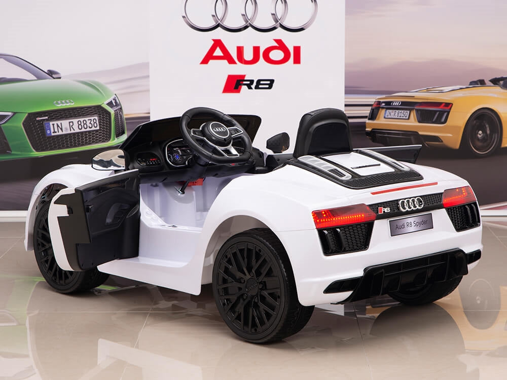 Audi R8 Kids 12V Battery Powered Ride On Car with Parent Remote Control, MP3/USB Port, LED Lights - White - Perfect for Birthday Gifts & Outdoor Play