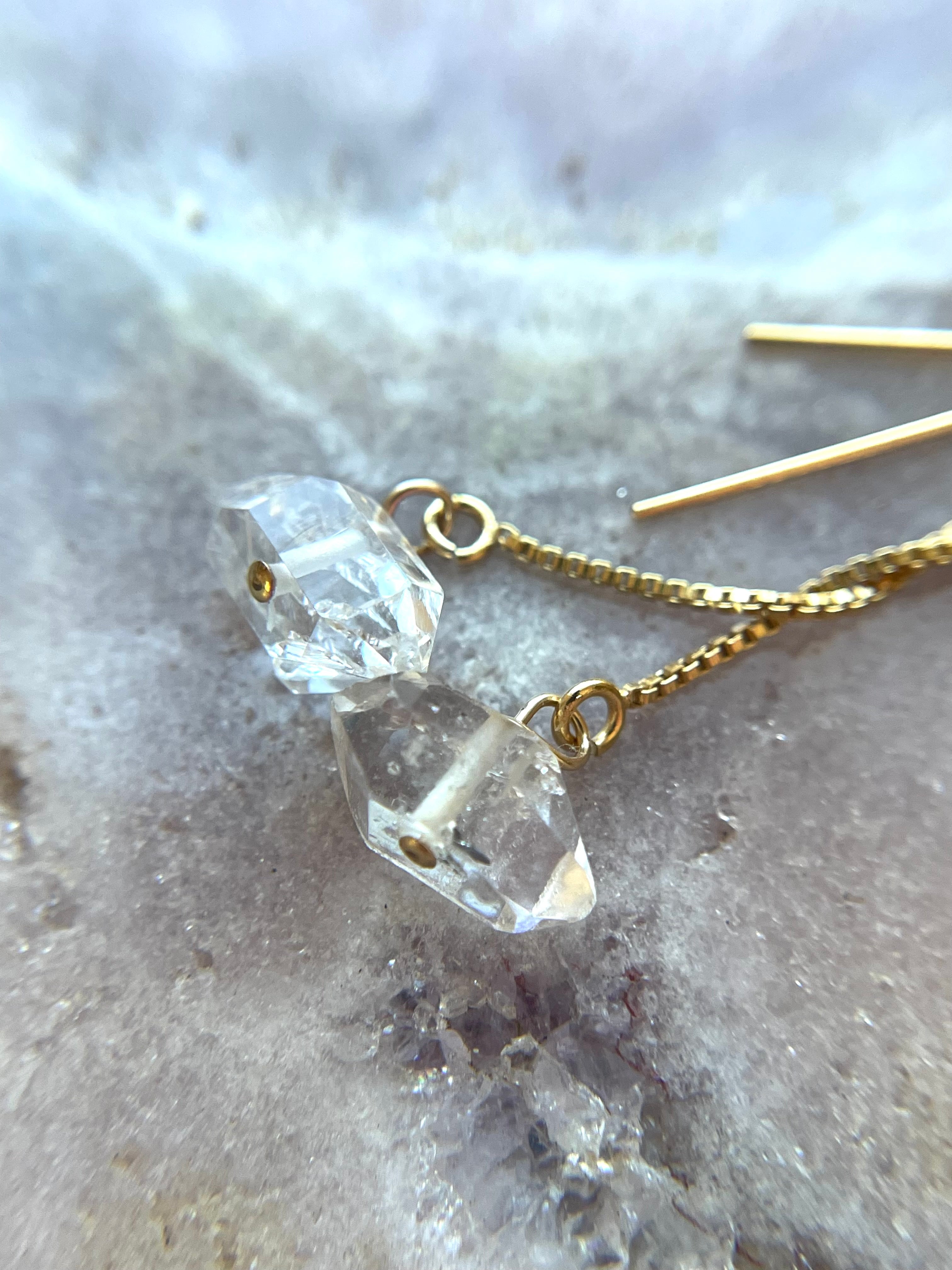 Herkimer Diamond Threader Earrings - 14K Gold Filled or Sterling Silver Dangle Earrings for Women | Elegant Everyday Jewelry & Gift for Bridesmaids