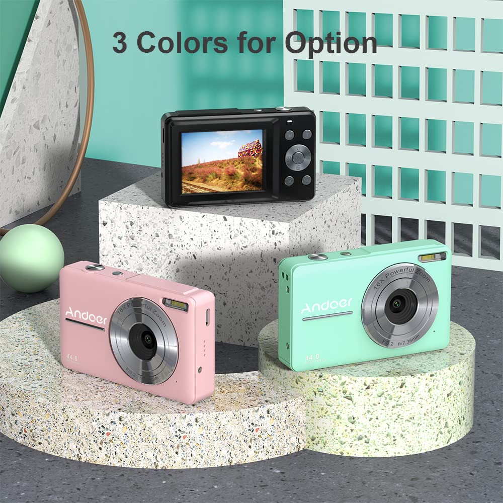 Andoer Pink Digital Camera for Kids with 32GB Card & 1080P HD - Perfect for Holidays & Travel