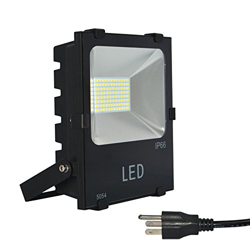 6000K White 100W High Power Flood Light with Plug - 110Volt Outdoor Security & Landscape Spotlight (2-Year Warranty) - Perfect for Driveway, Garden, and Patio Lighting