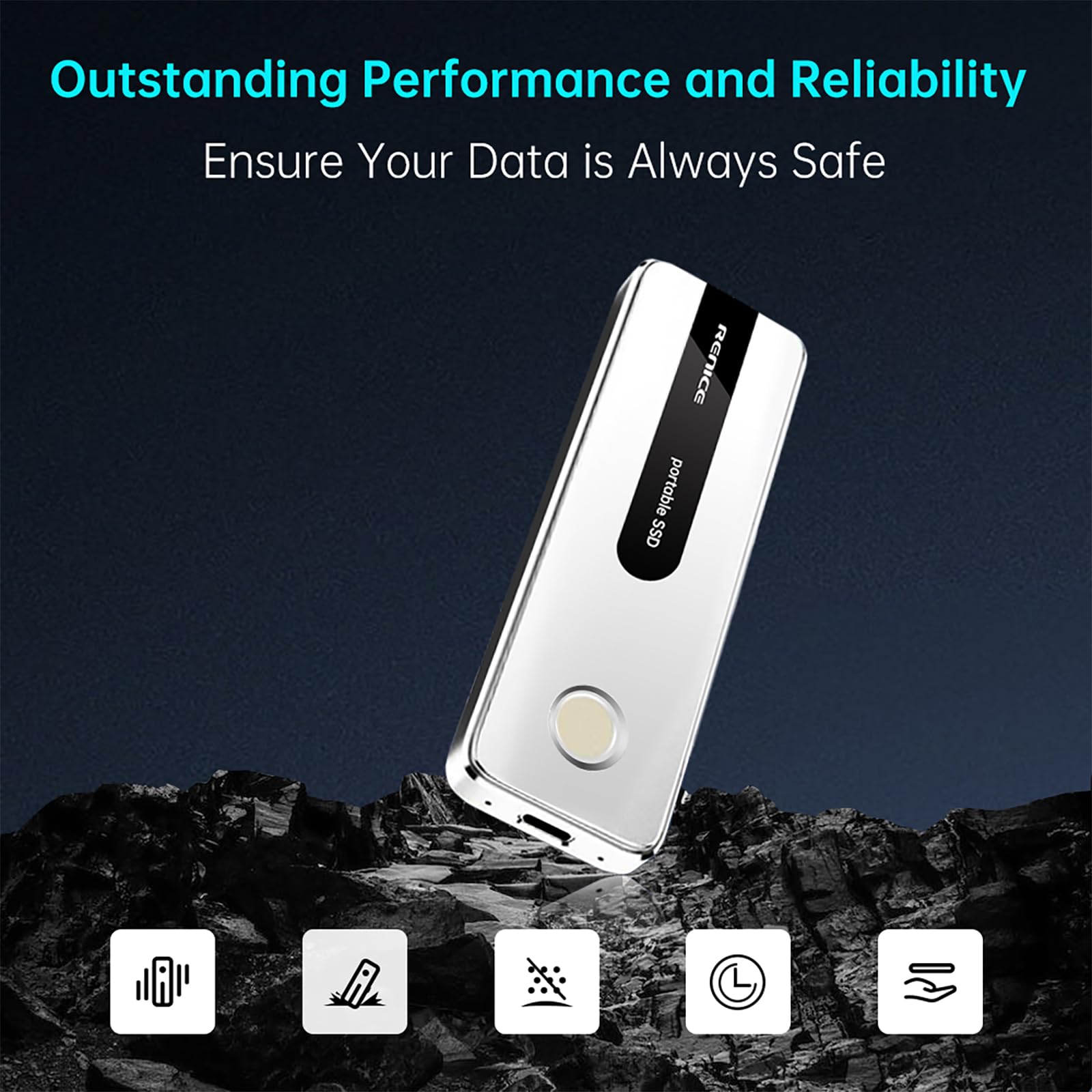 RENICE 1TB Portable SSD - 1000MB/s Ultra Fast USB 3.2 Gen 2 External Solid State Drive with USB-C - Compact Mini SSD for Professionals, Students, Photographers - Perfect for Data Backup, Video Editing & Gaming On-The-Go